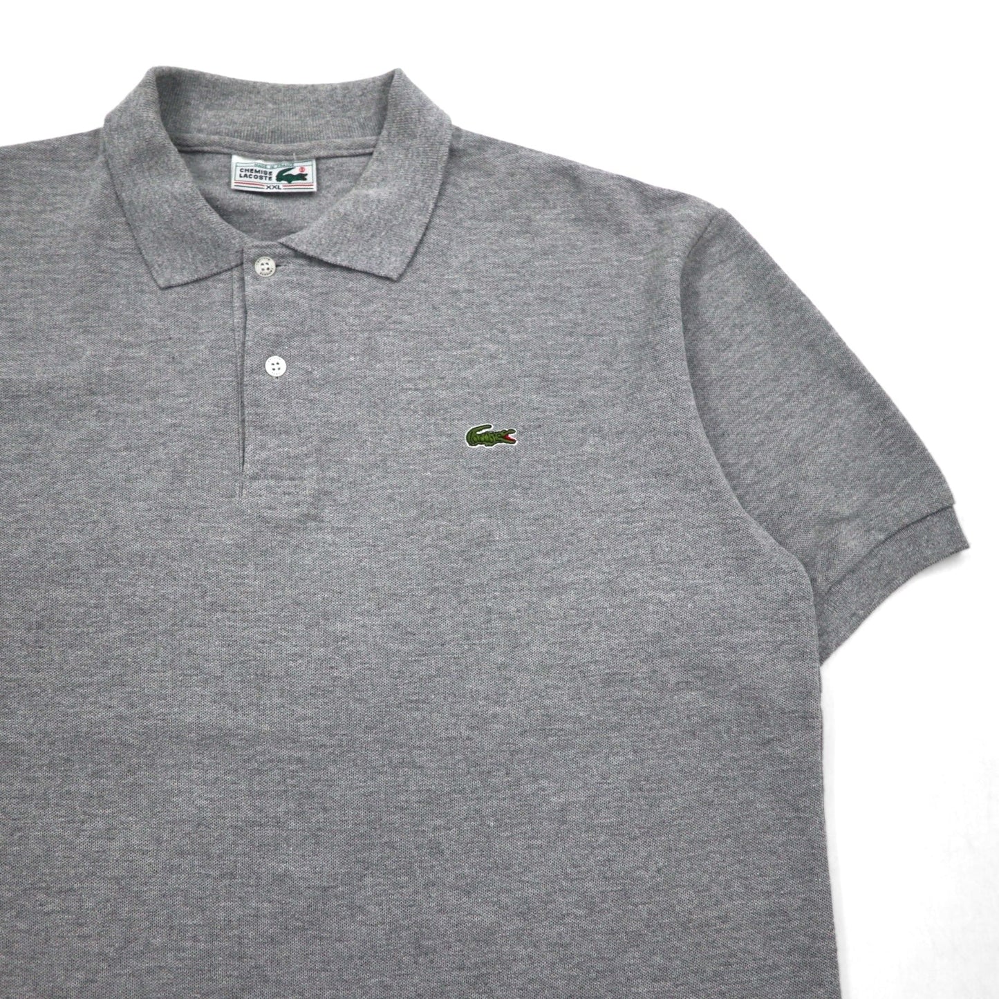 CHEMISE LACOSTE フランス製 70年代 フレンチラコステ ポロシャツ 2XL グレー 鹿の子 ワンポイントロゴ