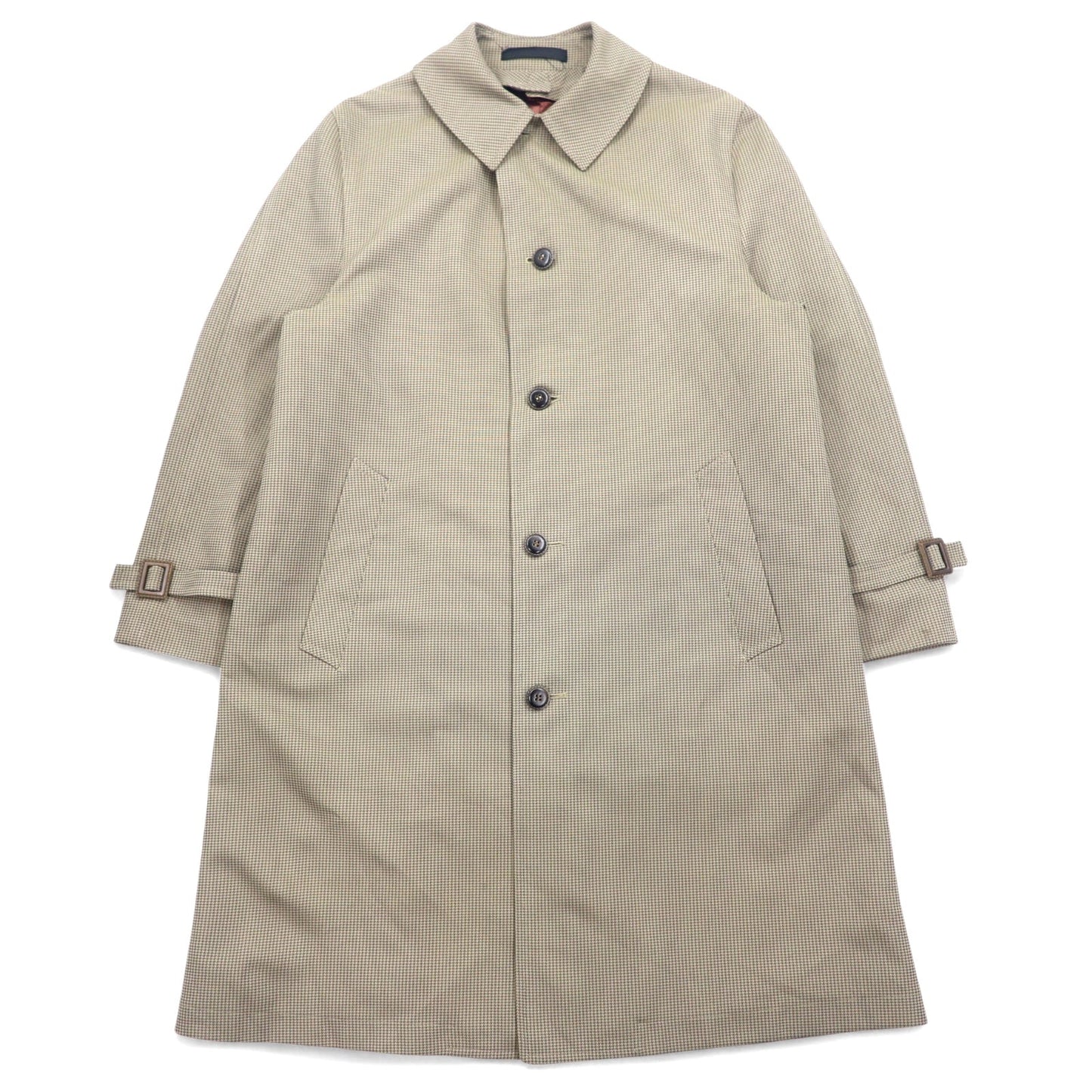 80年代 Neiman-Marcus グレンチェック ステンカラーコート 40 グレー ベージュ RASCHEL WARP KNIT