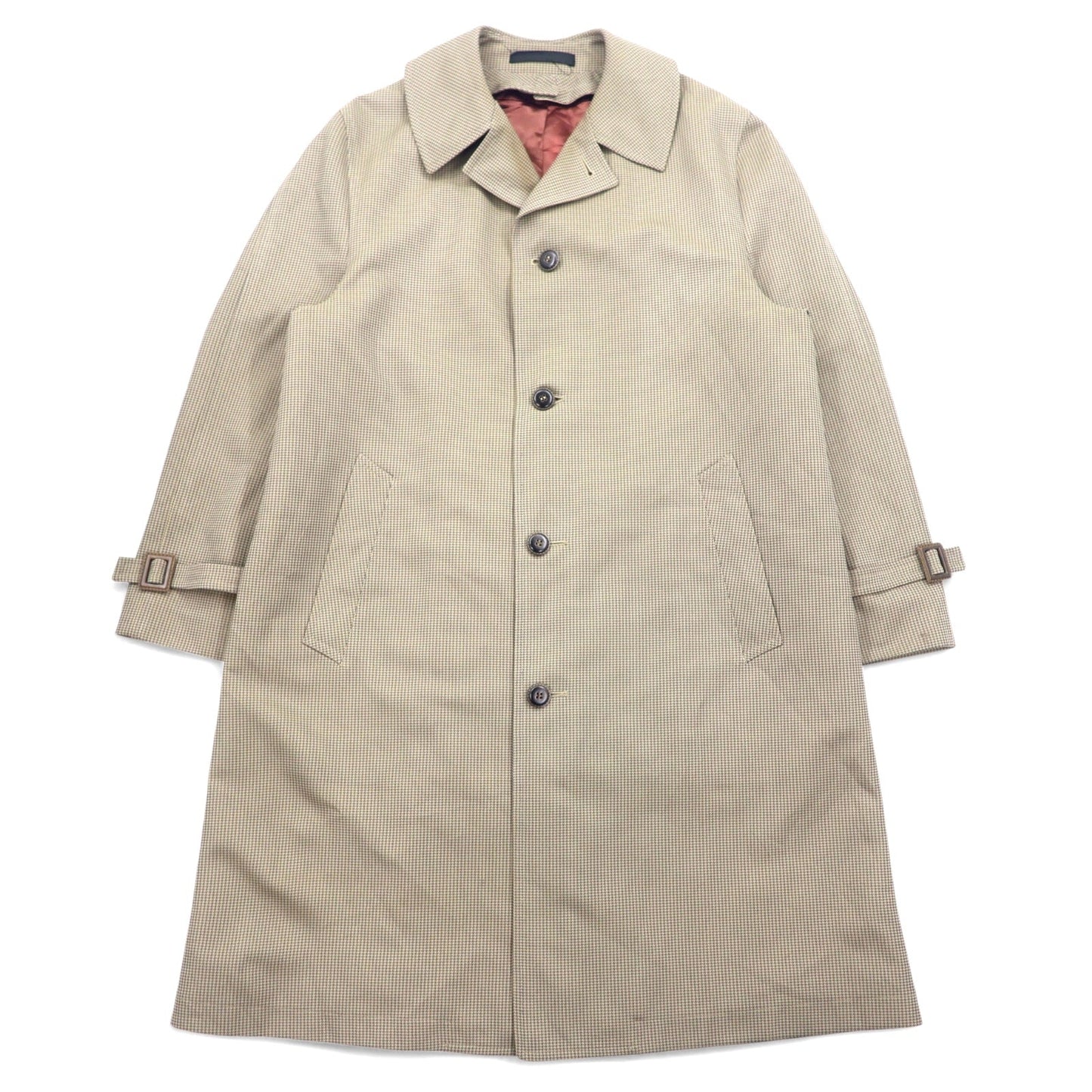 80年代 Neiman-Marcus グレンチェック ステンカラーコート 40 グレー ベージュ RASCHEL WARP KNIT