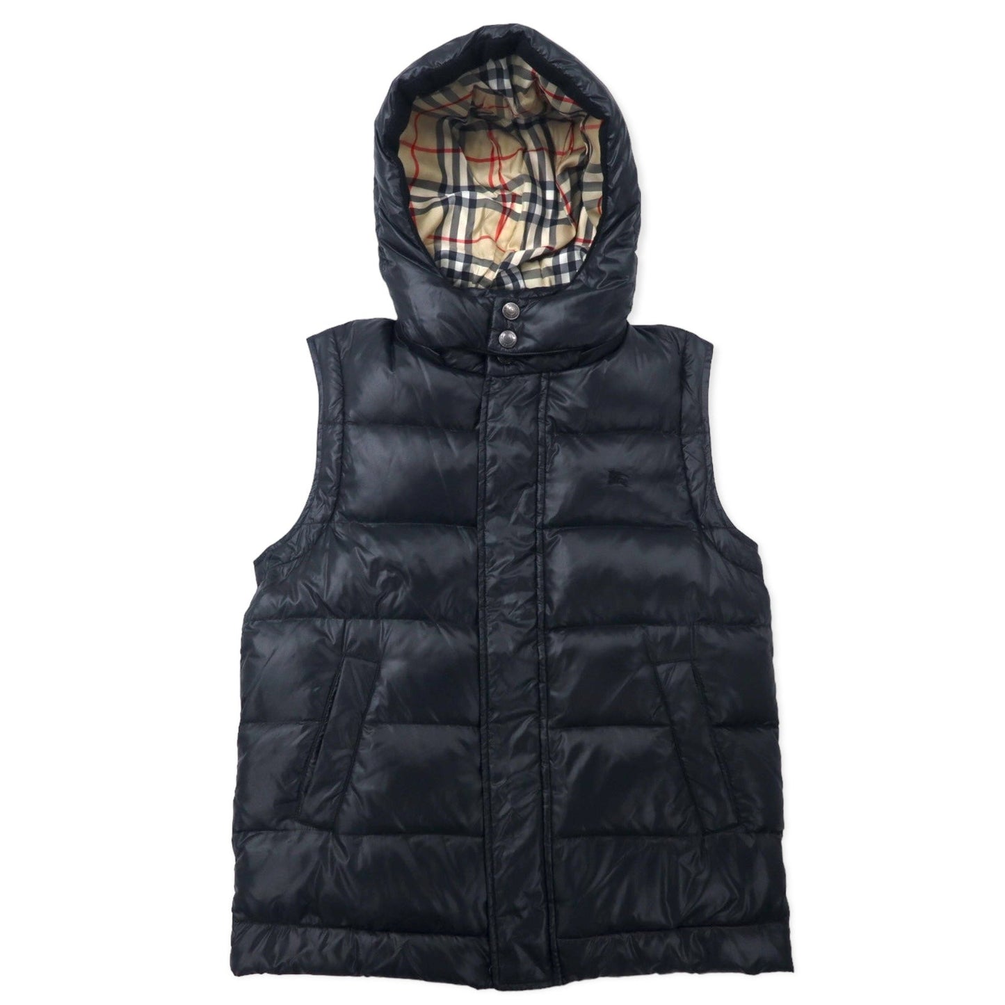 BURBERRY 2WAY ダウンジャケット ダウンベスト S ブラック ナイロン フード着脱式 袖着脱式 ワンポイントロゴ刺繍 裏地ノバチェック