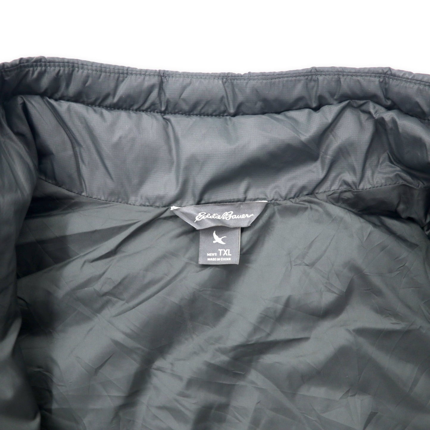 Eddie Bauer 2トーン ダウンベスト TXL グリーン グレー ナイロン ワンポイントロゴ 0805