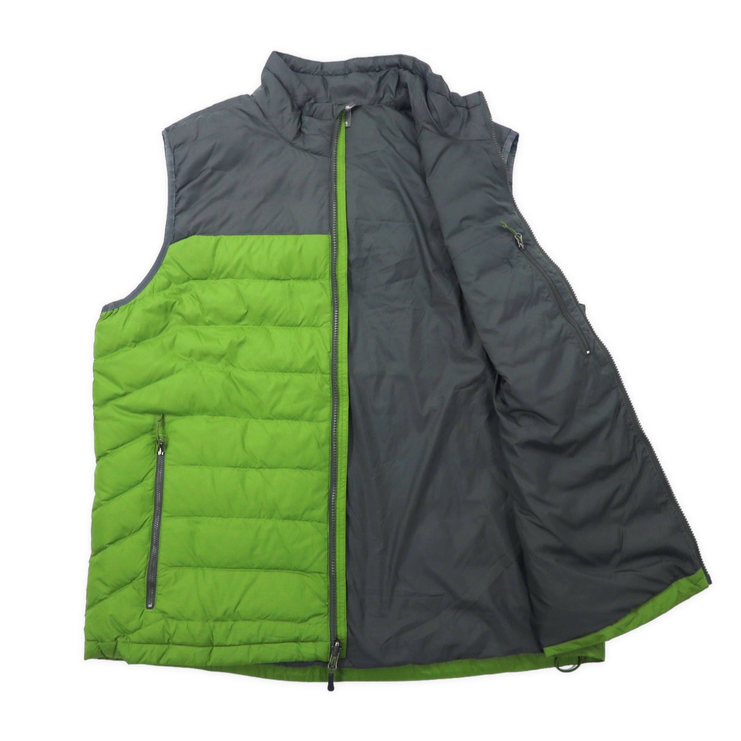 Eddie Bauer 2トーン ダウンベスト TXL グリーン グレー ナイロン ワンポイントロゴ 0805