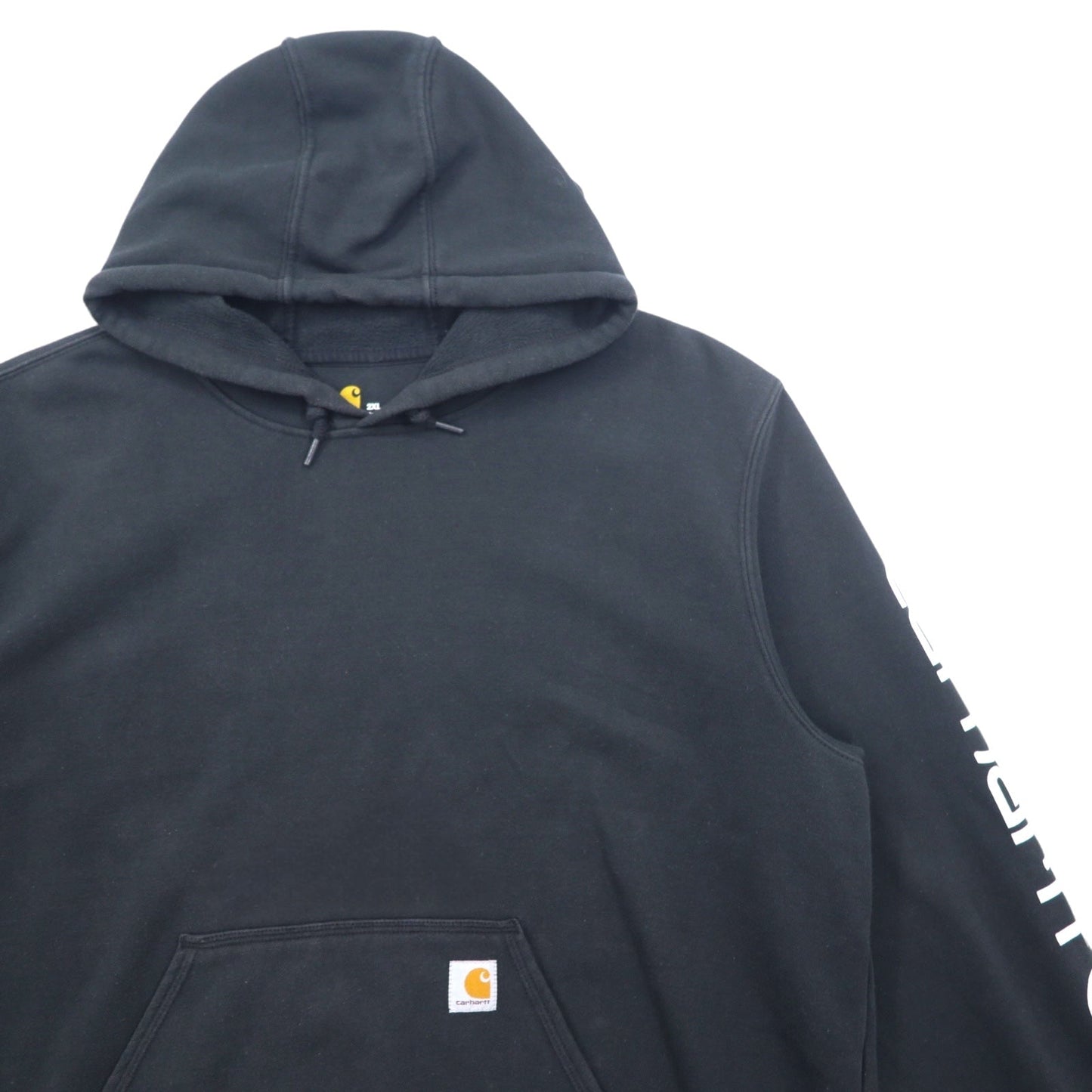 Carhartt ORIGINAL FIT プルオーバーパーカー 2XL ブラック コットン 裏起毛 袖ロゴ MIDWEIGHT HOODED LOGO SWEATSHIRT K288 メキシコ製