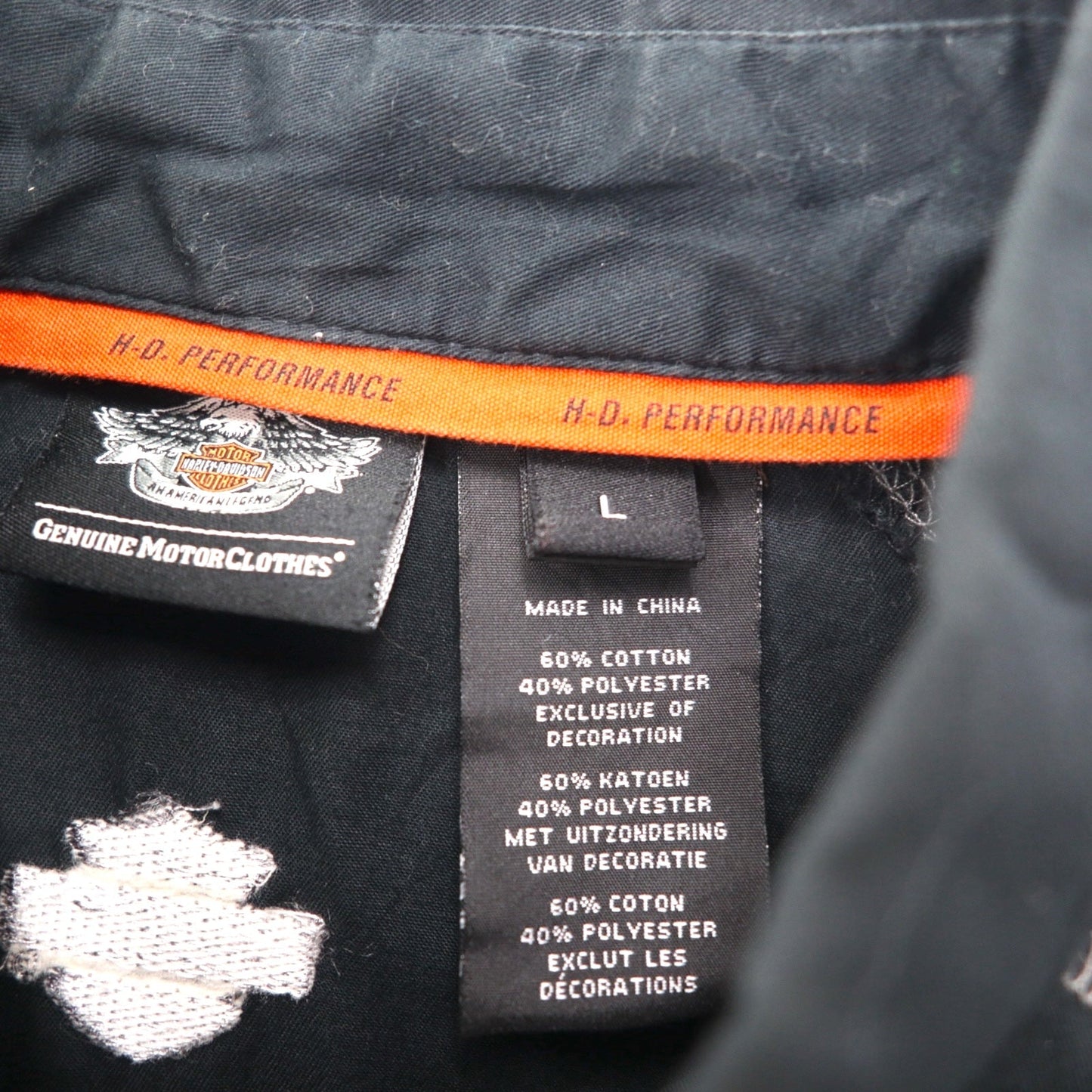 HARLEY DAVIDSON 半袖 ワークシャツ L ブラック ダブルポケット ワンポイントロゴ刺繍