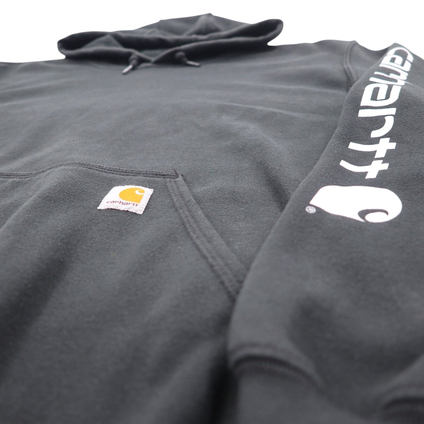 Carhartt ORIGINAL FIT プルオーバーパーカー 2XL ブラック コットン 裏起毛 袖ロゴ MIDWEIGHT HOODED LOGO SWEATSHIRT K288 メキシコ製