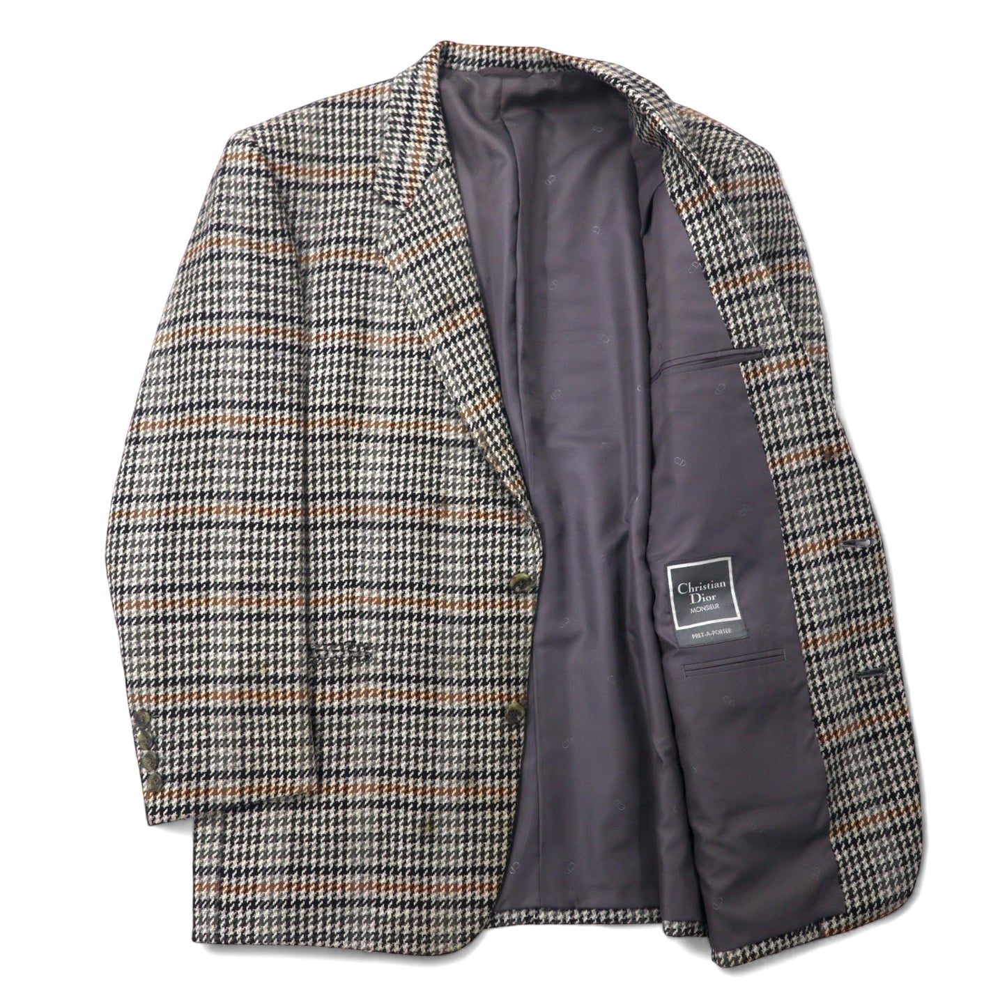Christian Dior MONSIEUR オールド 2B テーラードジャケット AB-6 175 グレー グレンチェック ウール 日本製