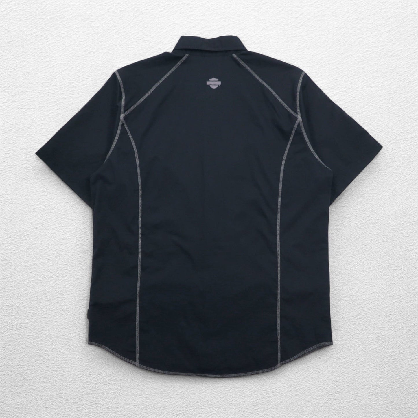 HARLEY DAVIDSON 半袖 ワークシャツ L ブラック ダブルポケット ワンポイントロゴ刺繍