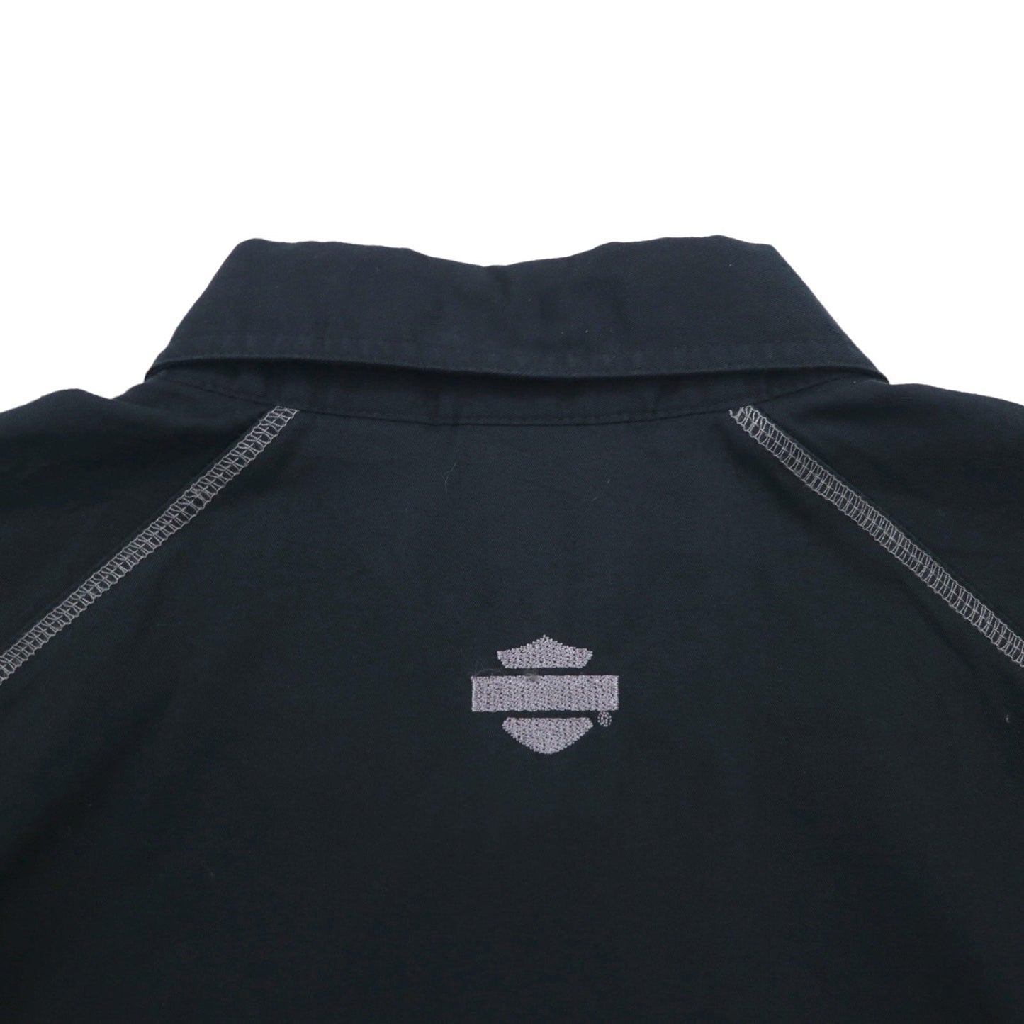 HARLEY DAVIDSON 半袖 ワークシャツ L ブラック ダブルポケット ワンポイントロゴ刺繍