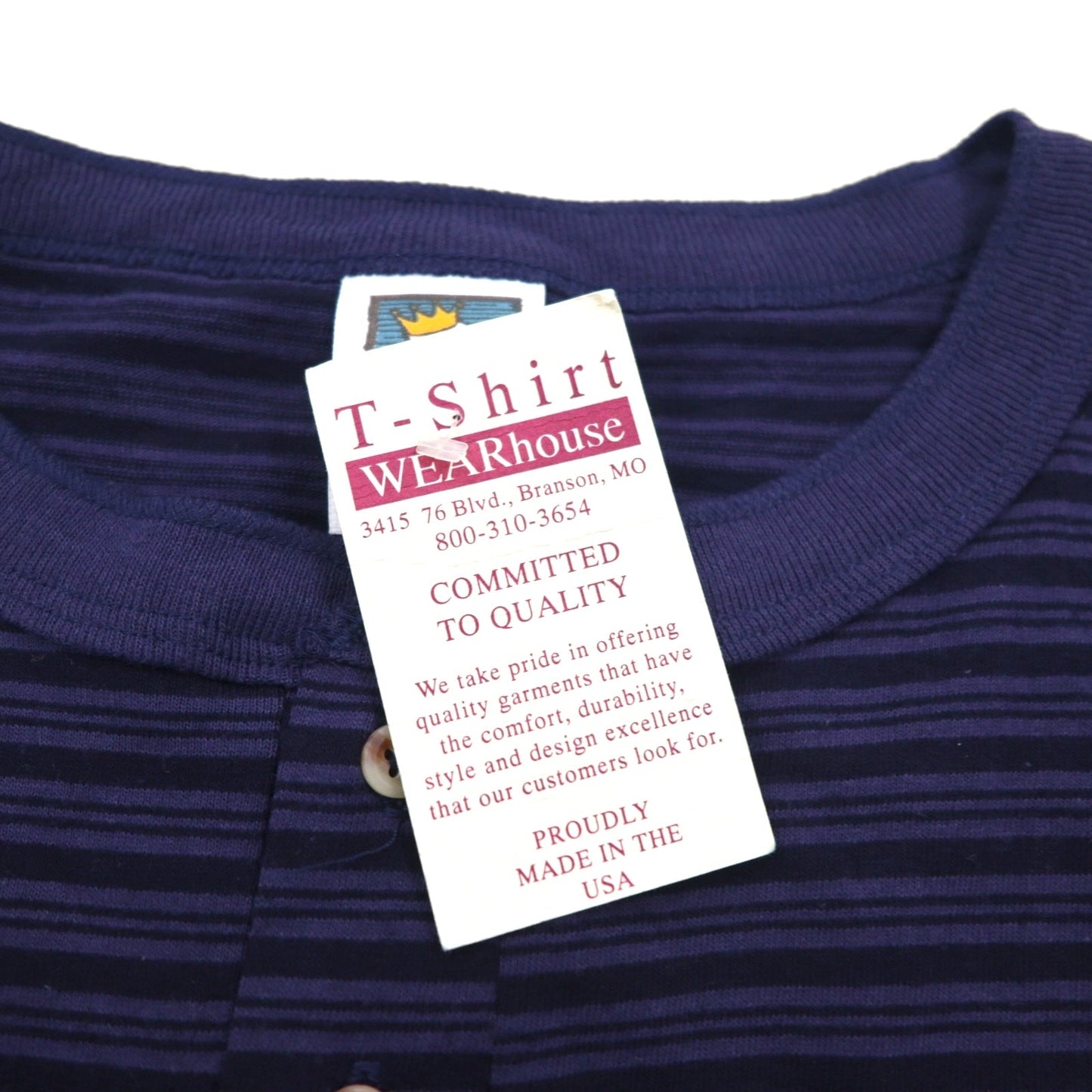 USA製 90年代 COTTON DELUXE シングルステッチ ヘンリーネック Tシャツ 2XL ネイビー ボーダー BRANSON 未使用品