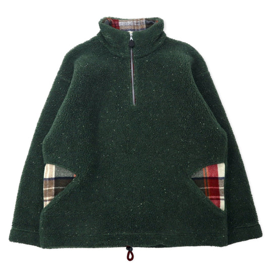 HUNTING WORLD イタリア製 ハーフジップ ボア フリースジャケット S カーキ ポリエステル バックロゴ刺繍