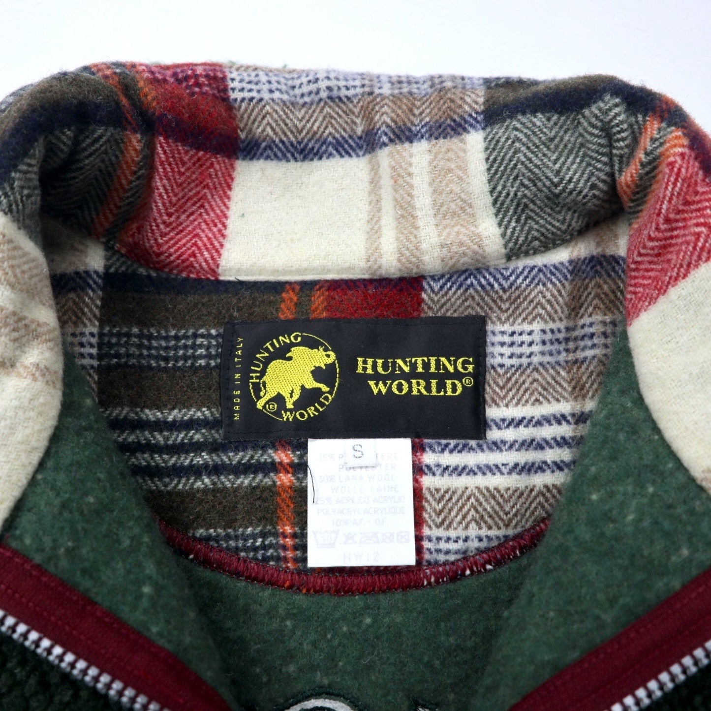 HUNTING WORLD イタリア製 ハーフジップ ボア フリースジャケット S カーキ ポリエステル バックロゴ刺繍