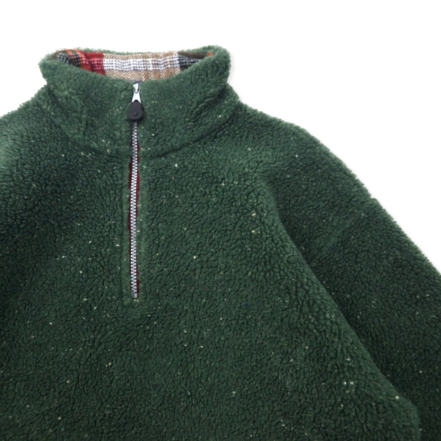 HUNTING WORLD イタリア製 ハーフジップ ボア フリースジャケット S カーキ ポリエステル バックロゴ刺繍