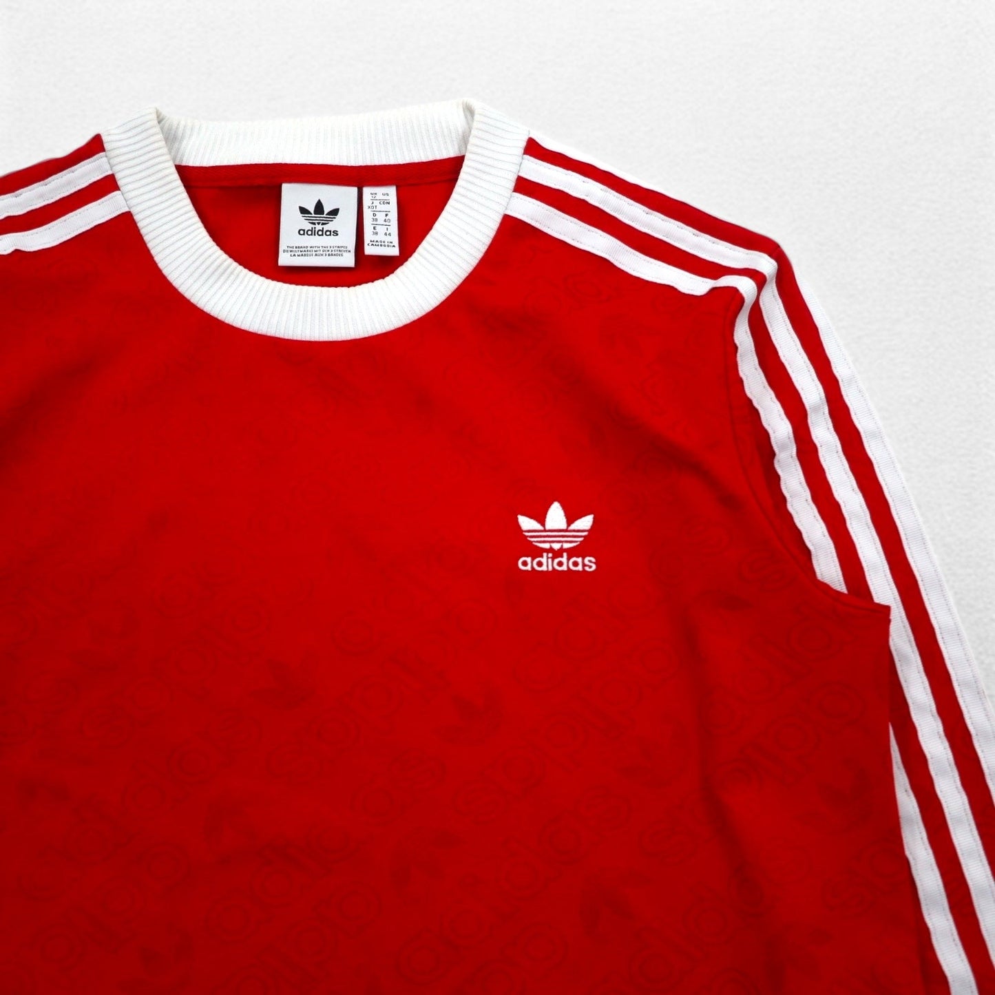 adidas originals ロングスリーブ リンガー Tシャツ ロンT XOT レッド 3ストライプ トレフォイル 3-STRIPES TEE ゲームシャツ ED7480