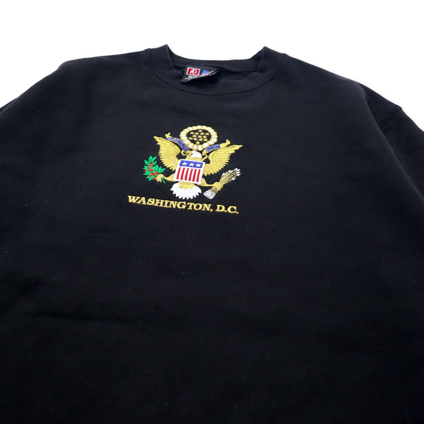 BAY SIDE USA製 スウェット M ブラック エンブレム 刺繍 コットン 裏起毛 WASHINGTON D.C. ビッグサイズ