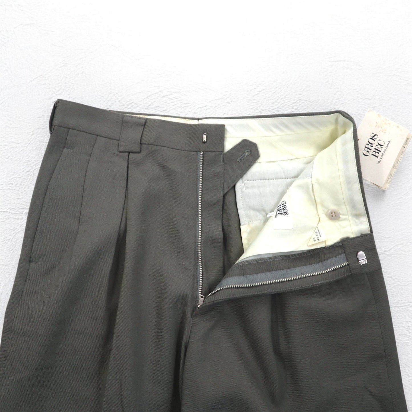 Vintage 80s Japan Made Pleated Trousers GROS BEC 80年代 センタープレス タック スラックスパンツ L グレー ウール YZIP 日本製 未使用品
