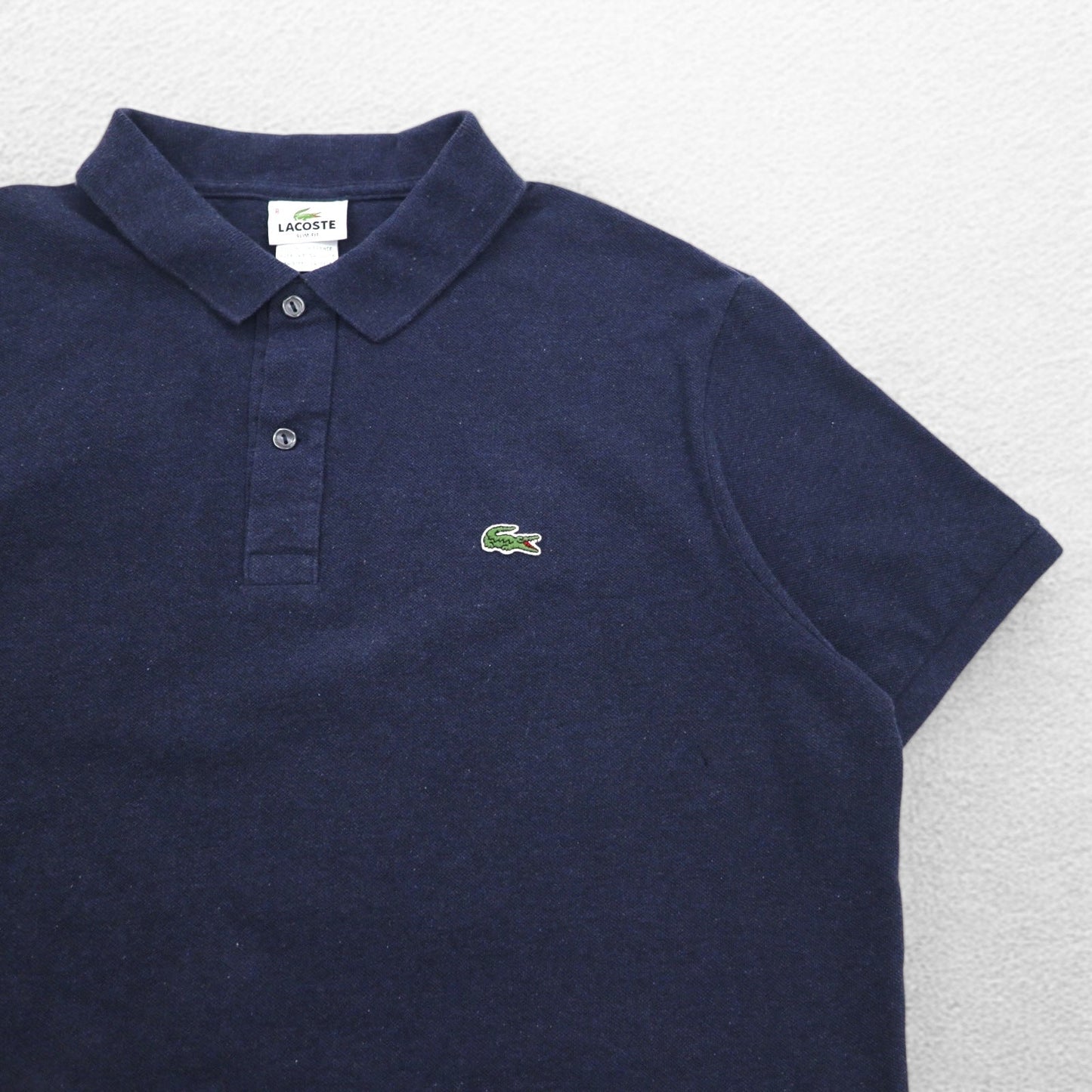 LACOSTE フランスデザイン スリムフィット ポロシャツ 3XL ネイビー コットン 鹿の子 ワンポイントロゴ F7812 エルサルバドル製