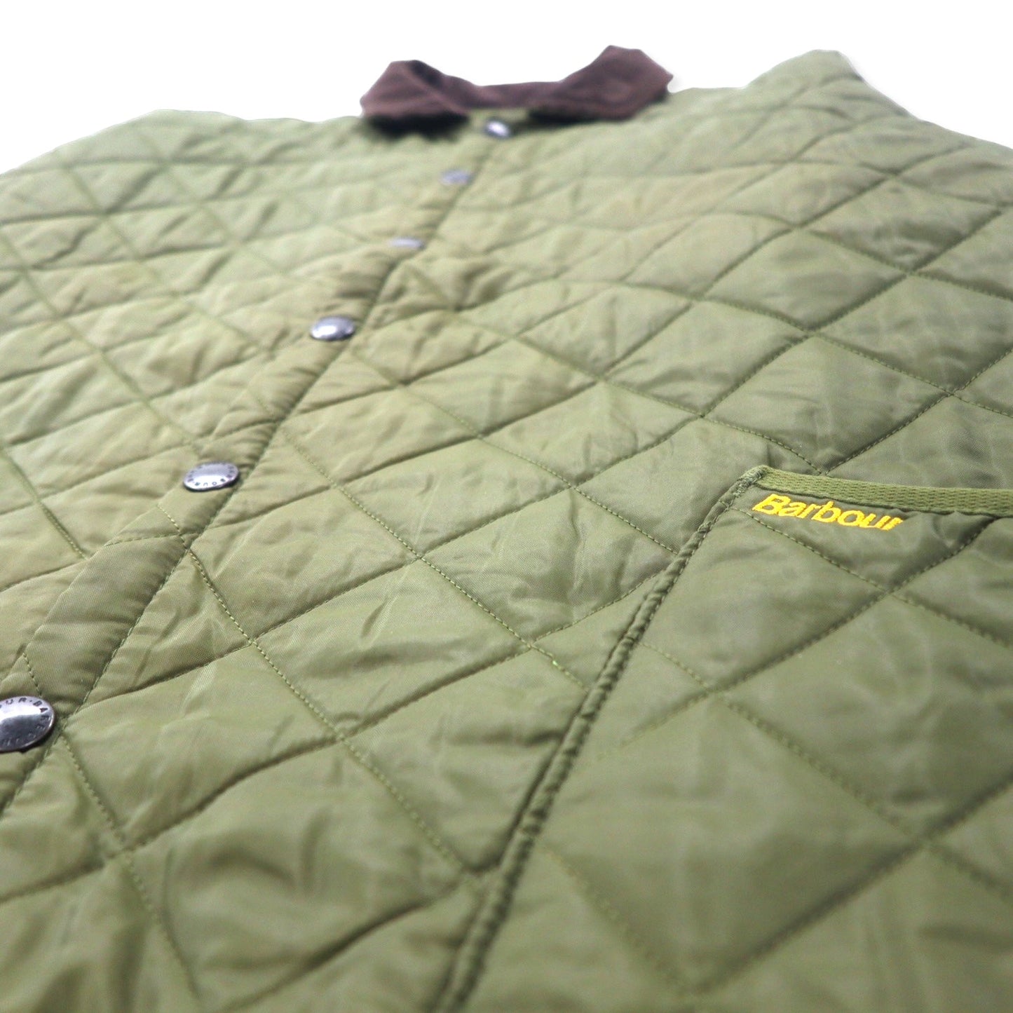 Barbour イングランド製 キルティングジャケット L カーキ ナイロン 襟コーデュロイ