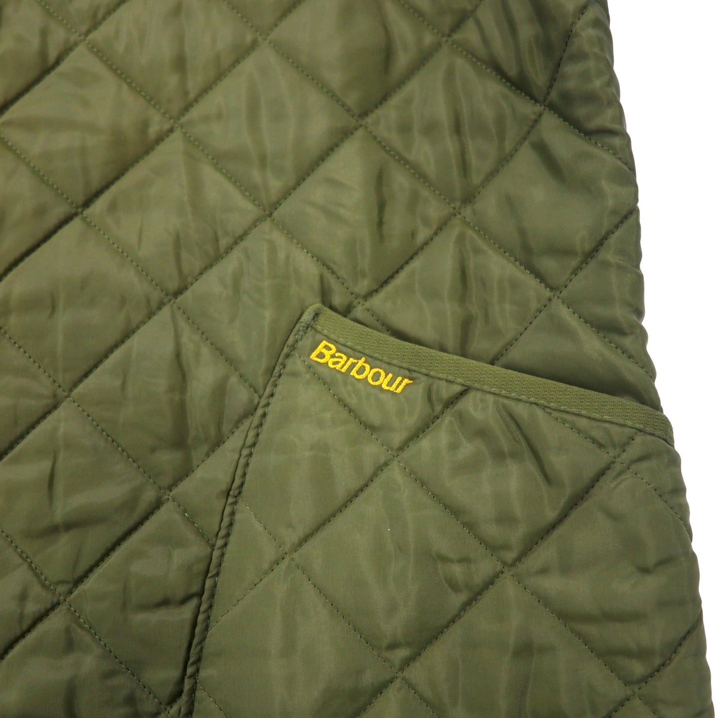 Barbour イングランド製 キルティングジャケット L カーキ ナイロン 襟コーデュロイ