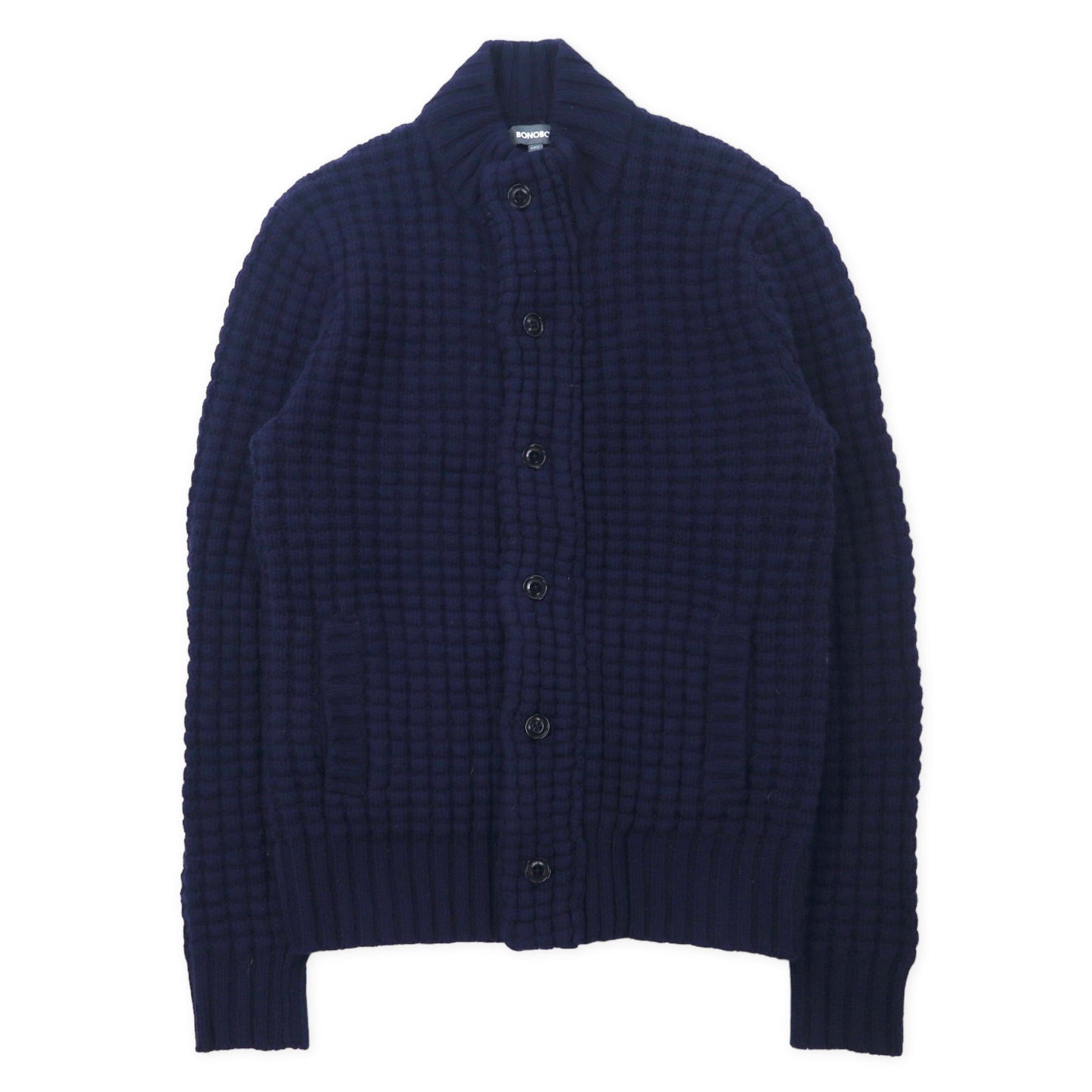 BONOBOS ワッフル編み ローゲージ ニット カーディガン M ネイビー ラムウール