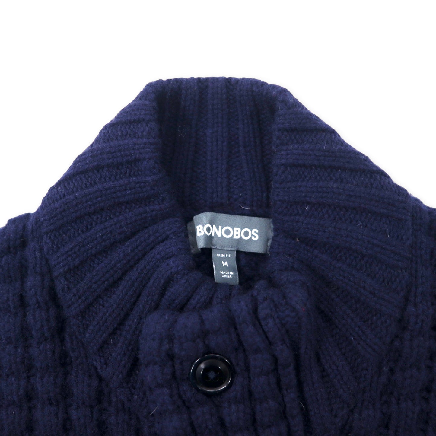 BONOBOS ワッフル編み ローゲージ ニット カーディガン M ネイビー ラムウール