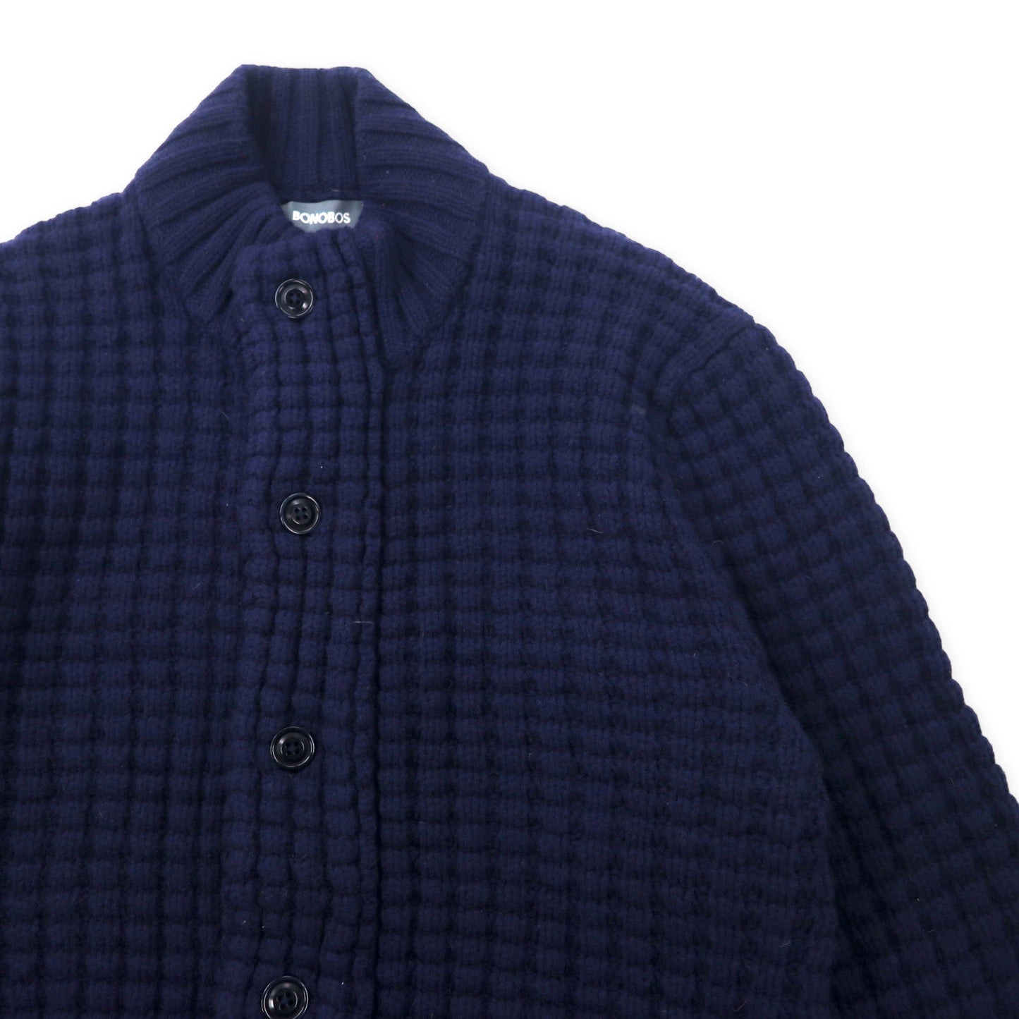 BONOBOS ワッフル編み ローゲージ ニット カーディガン M ネイビー ラムウール