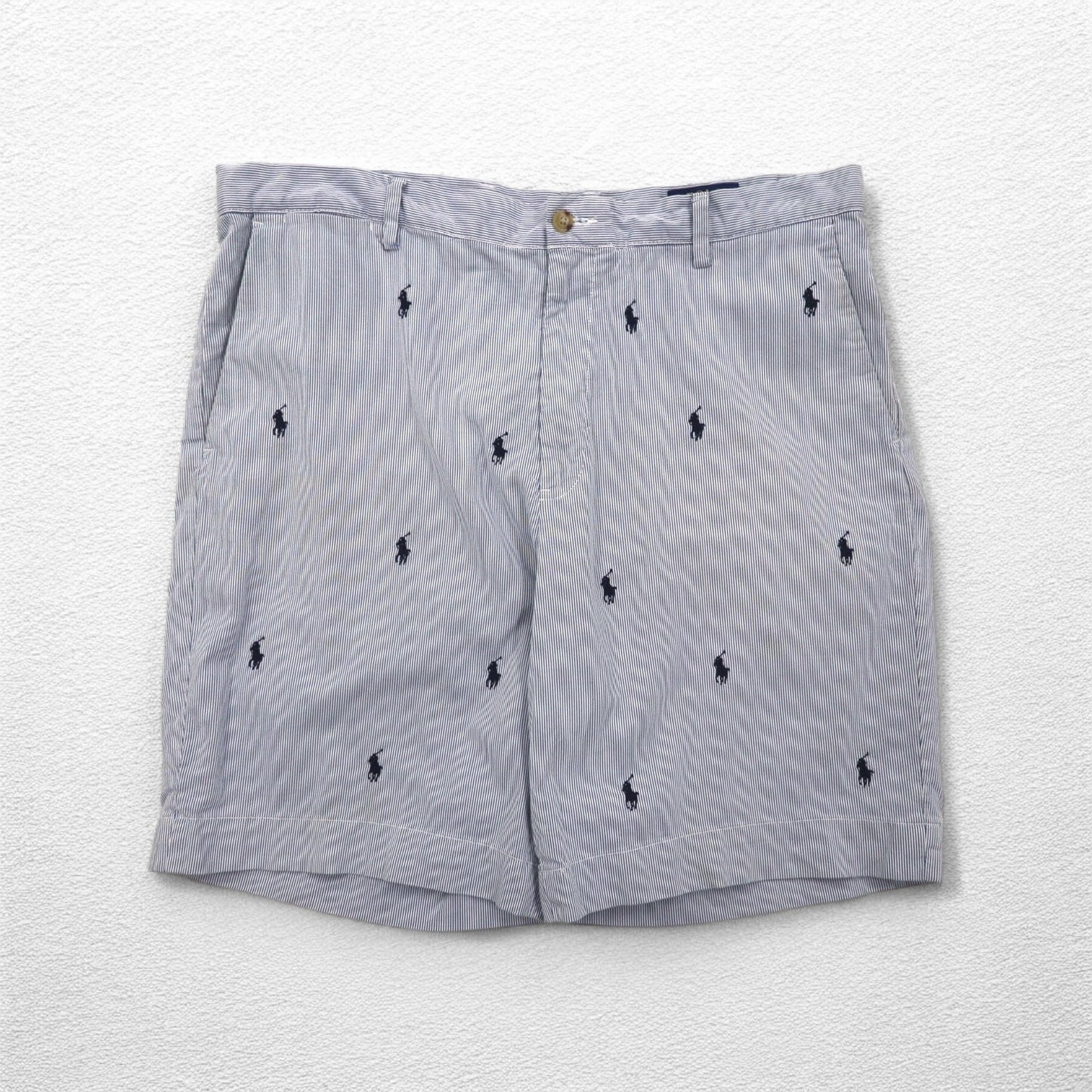 POLO RALPH LAUREN シアサッカー ショートパンツ ハーフパンツ L ストライプ ブルー ホワイト CLASSIC FIT 刺繍 オールオーバーポニー
