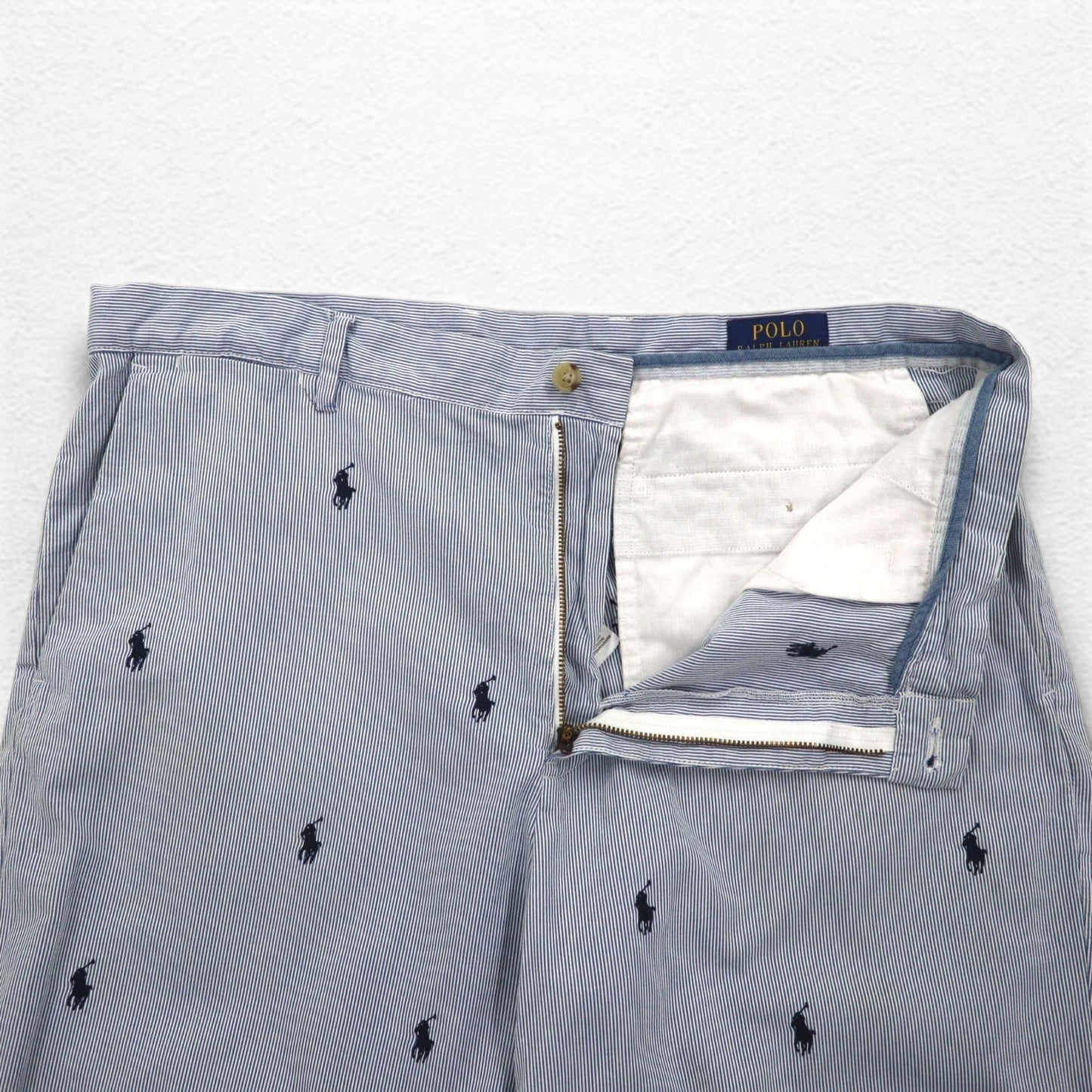 POLO RALPH LAUREN シアサッカー ショートパンツ ハーフパンツ L ストライプ ブルー ホワイト CLASSIC FIT 刺繍 オールオーバーポニー