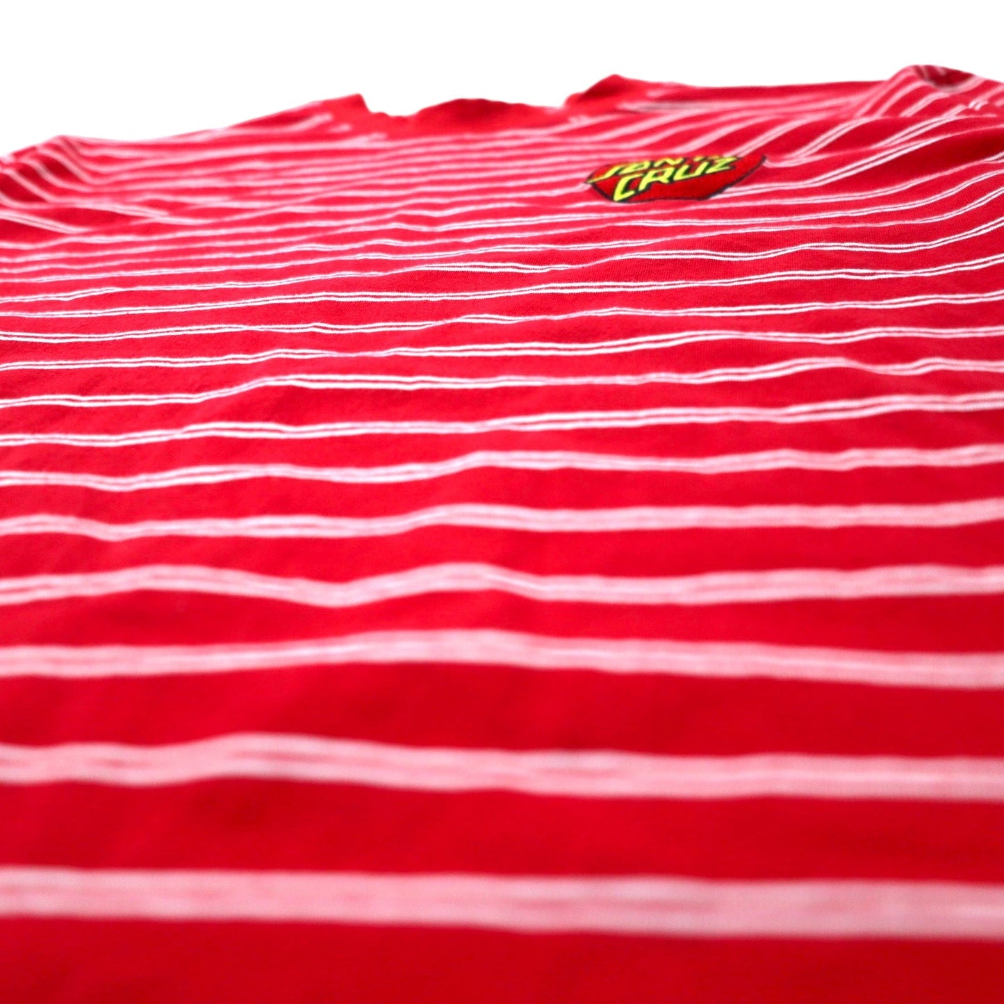 SANTA CRUZ ボーダー Tシャツ L レッド コットン ストレッチ ワンポイントロゴ 刺繍