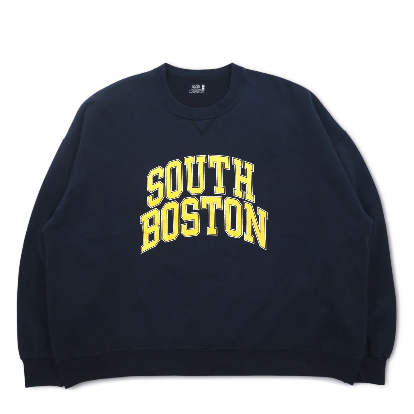 90年代 FRUIT OF THE LOOM カレッジプリント スウェット 3XL ネイビー SOUTH BOSTON アーチロゴ 前V メキシコ製