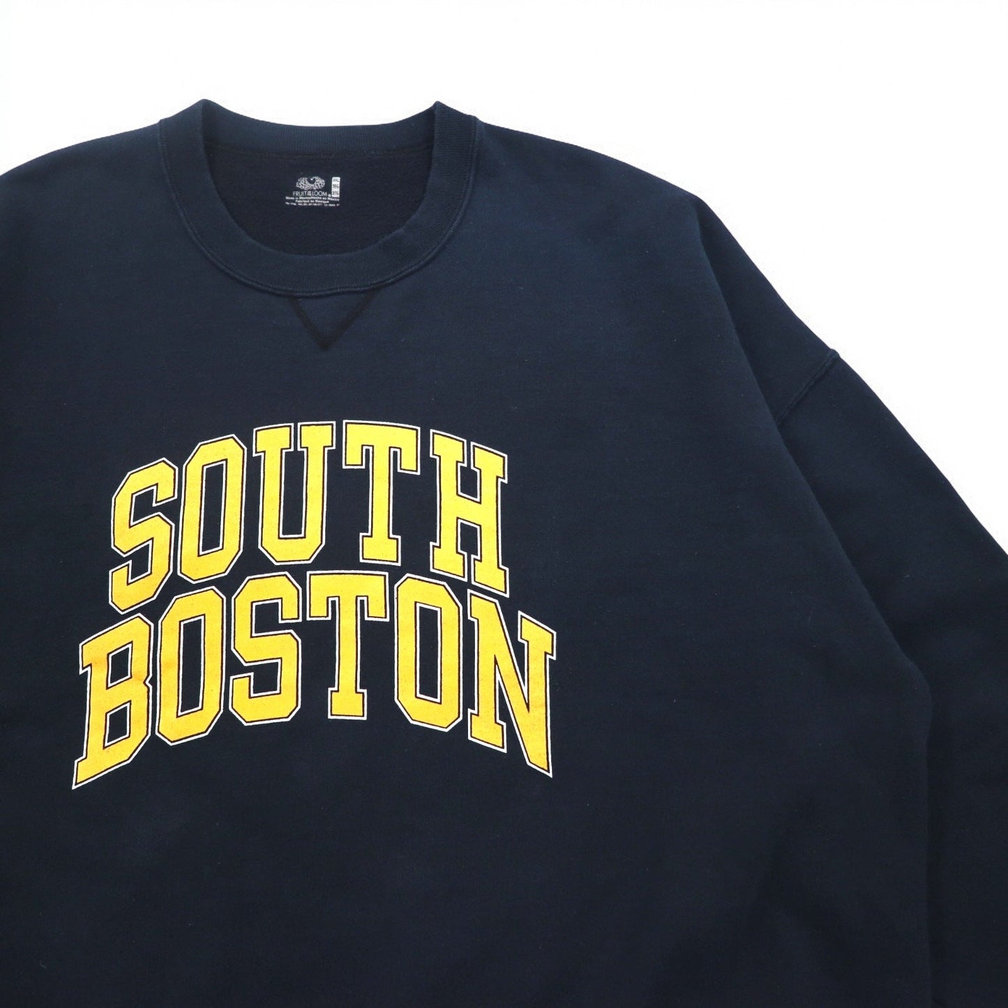 90年代 FRUIT OF THE LOOM カレッジプリント スウェット 3XL ネイビー SOUTH BOSTON アーチロゴ 前V メキシコ製
