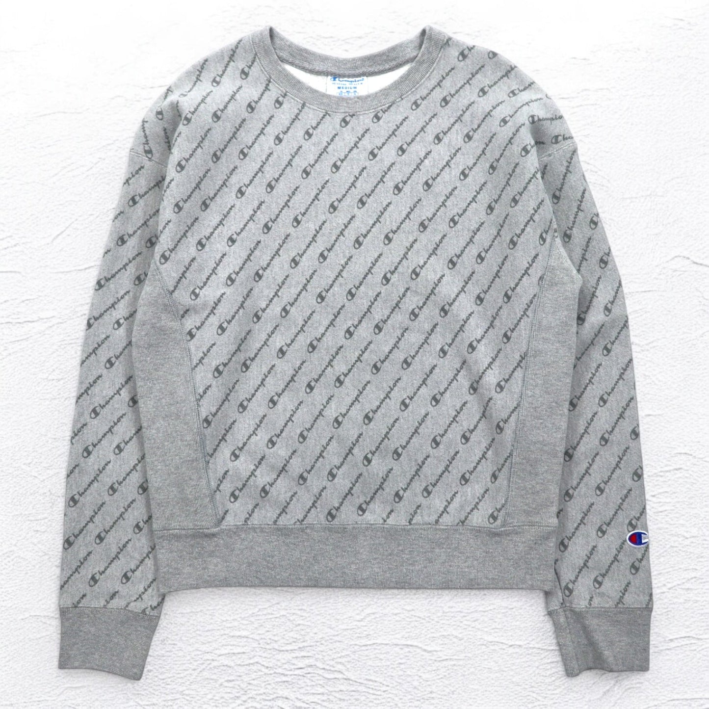 Champion リバースウィーブ REVERSE WEAVE 総柄 スウェット XL グレー 青単タグ 復刻 ホンジュラス製