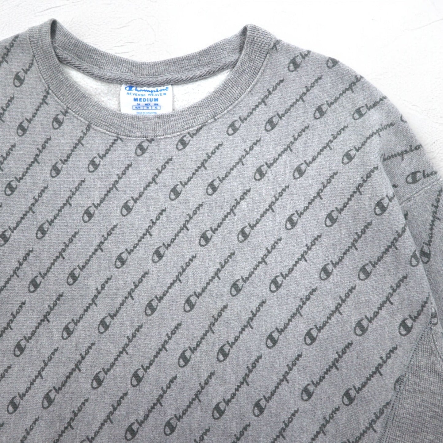 Champion リバースウィーブ REVERSE WEAVE 総柄 スウェット XL グレー 青単タグ 復刻 ホンジュラス製
