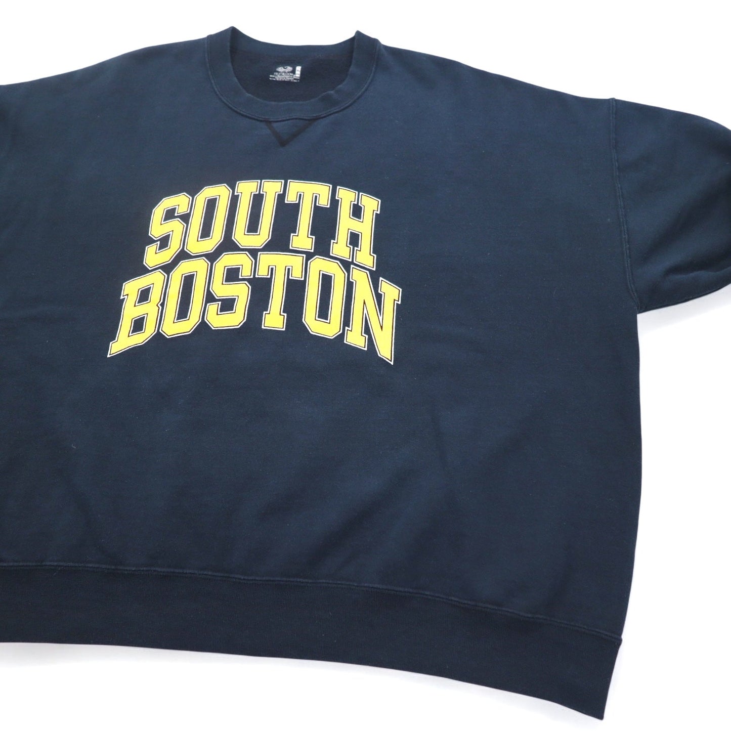 90年代 FRUIT OF THE LOOM カレッジプリント スウェット 3XL ネイビー SOUTH BOSTON アーチロゴ 前V メキシコ製