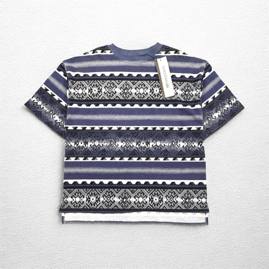 90年代 weekends ネイティブ柄 Tシャツ L グレー 総柄 ボーダー コットン 未使用品