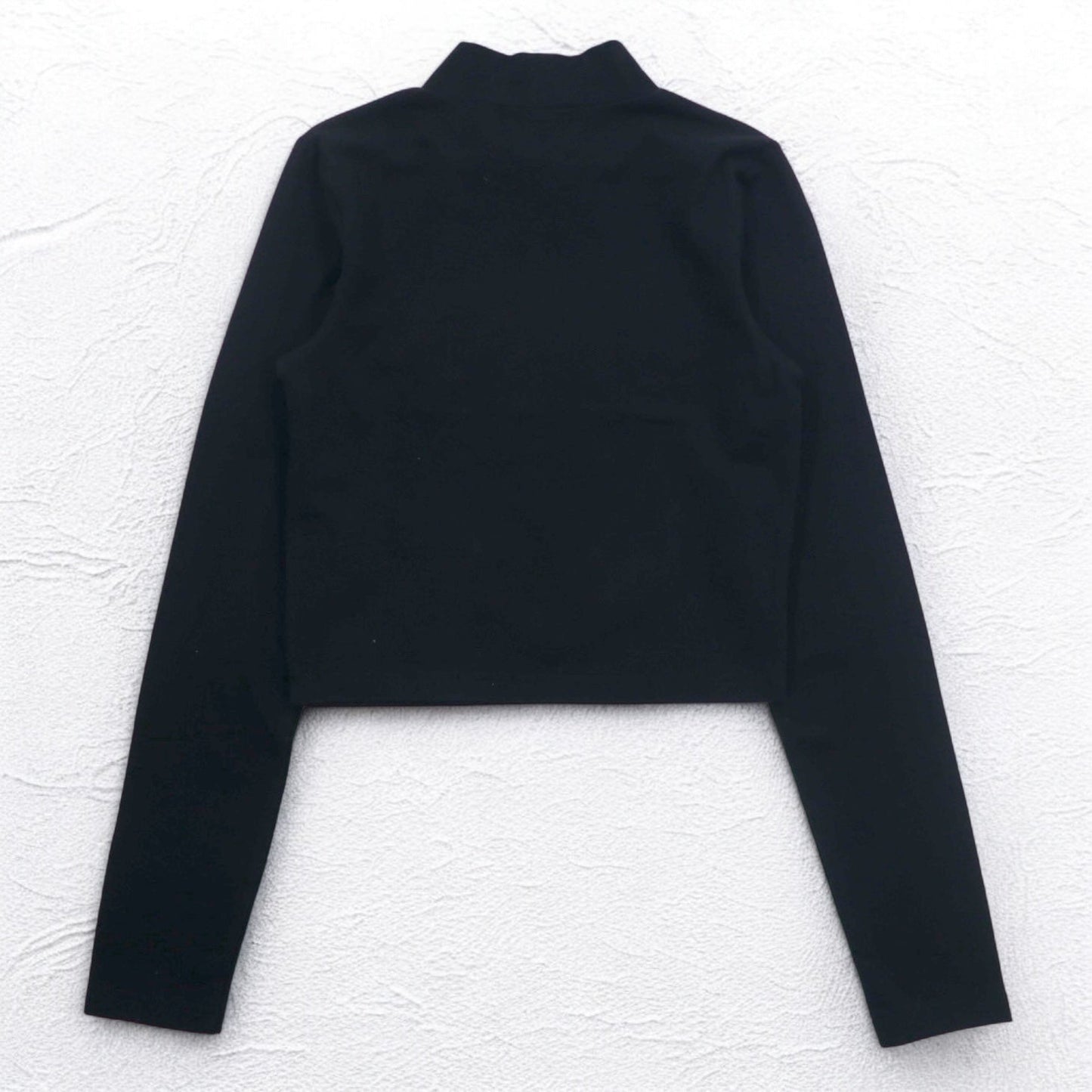STUSSY クロップド ハイネックトップ ロンT S ブラック コットン ロゴプリント 214301