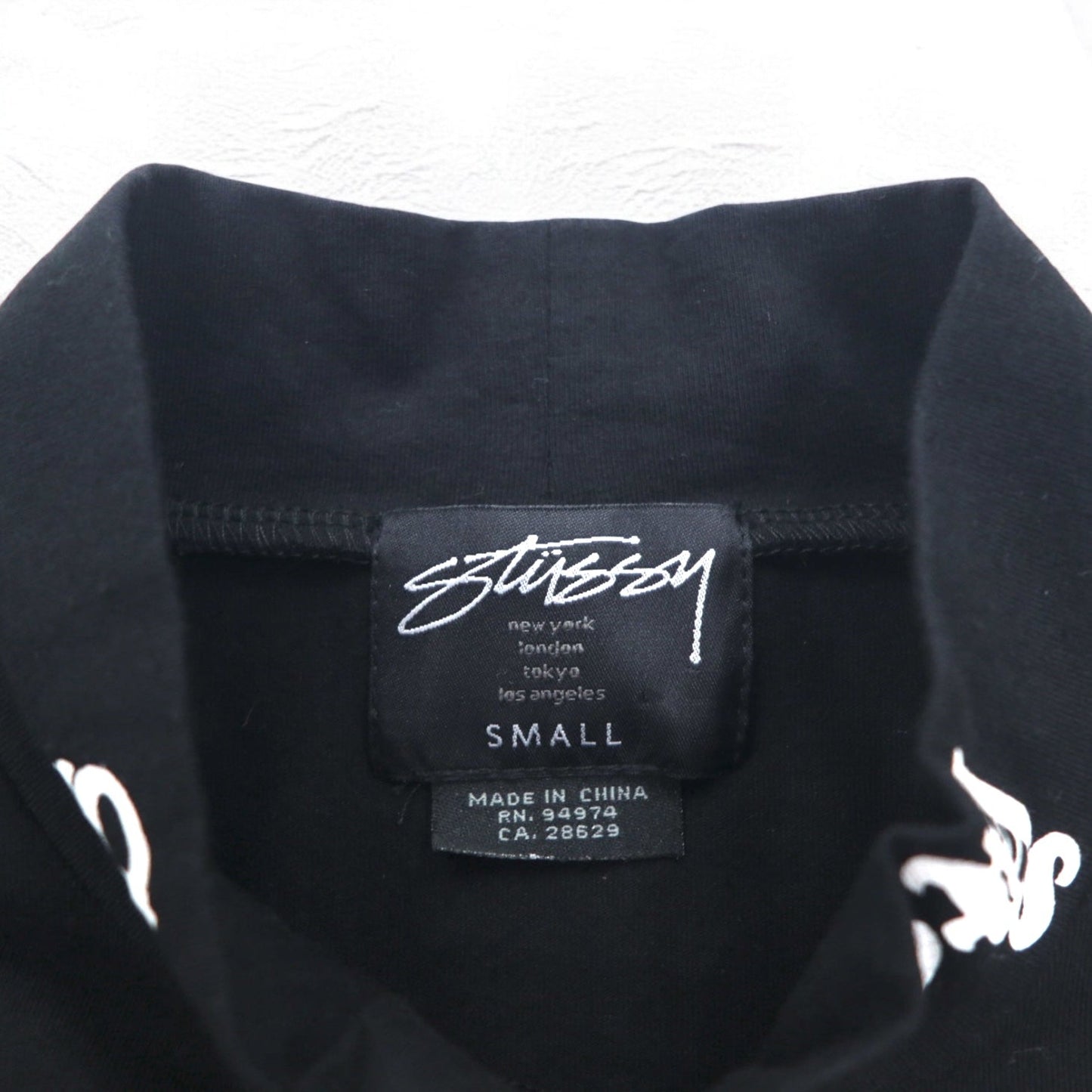 STUSSY クロップド ハイネックトップ ロンT S ブラック コットン ロゴプリント 214301