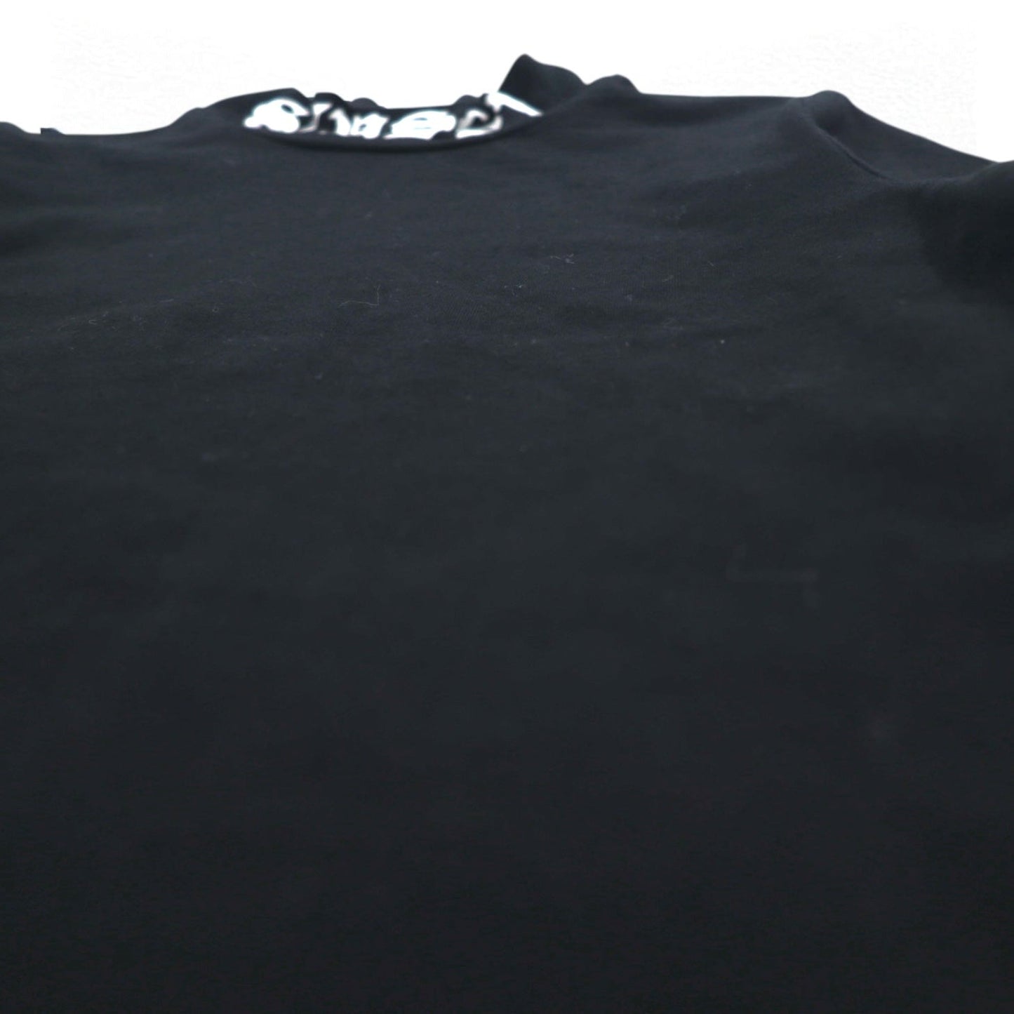 STUSSY クロップド ハイネックトップ ロンT S ブラック コットン ロゴプリント 214301