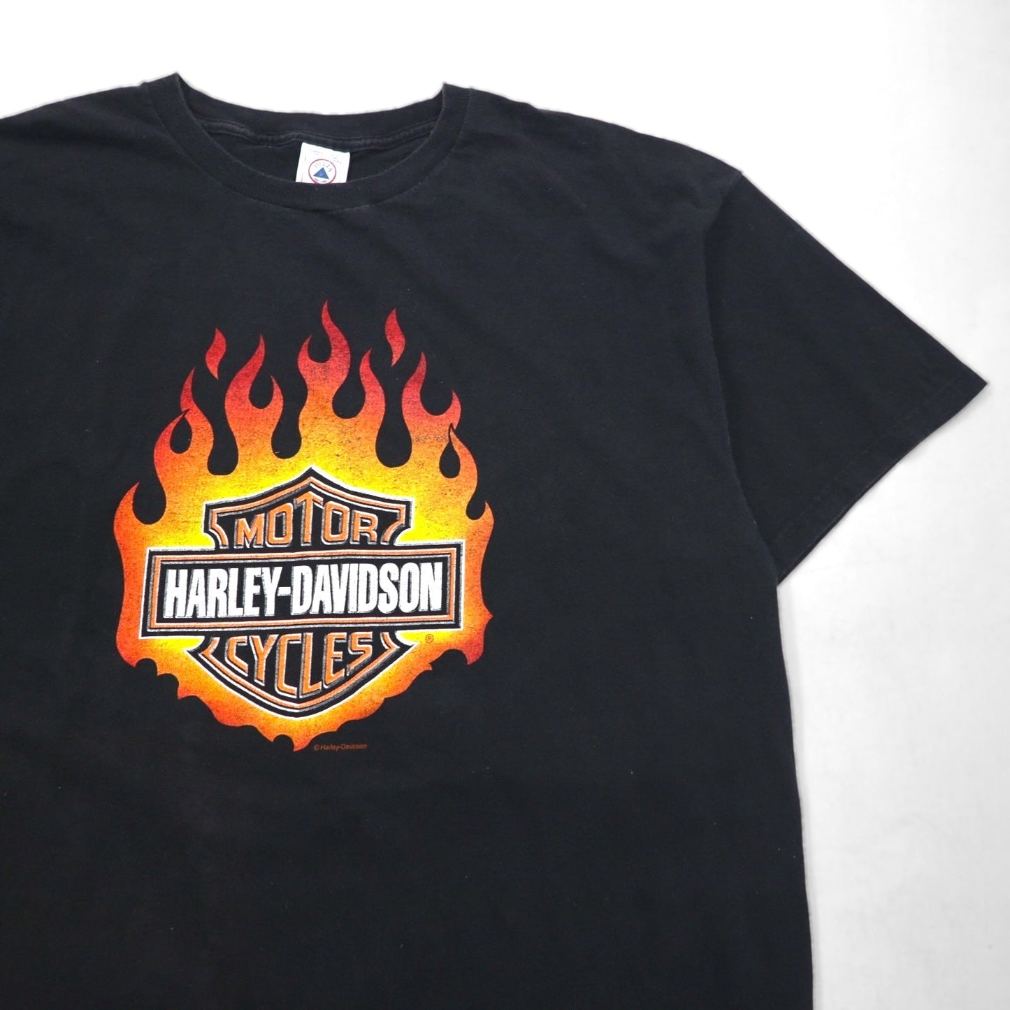 HARLEY DAVIDSON USA製 DELTA ボディ ファイヤーパターン Tシャツ 2XL ブラック ロゴプリント PRO WEIGHT