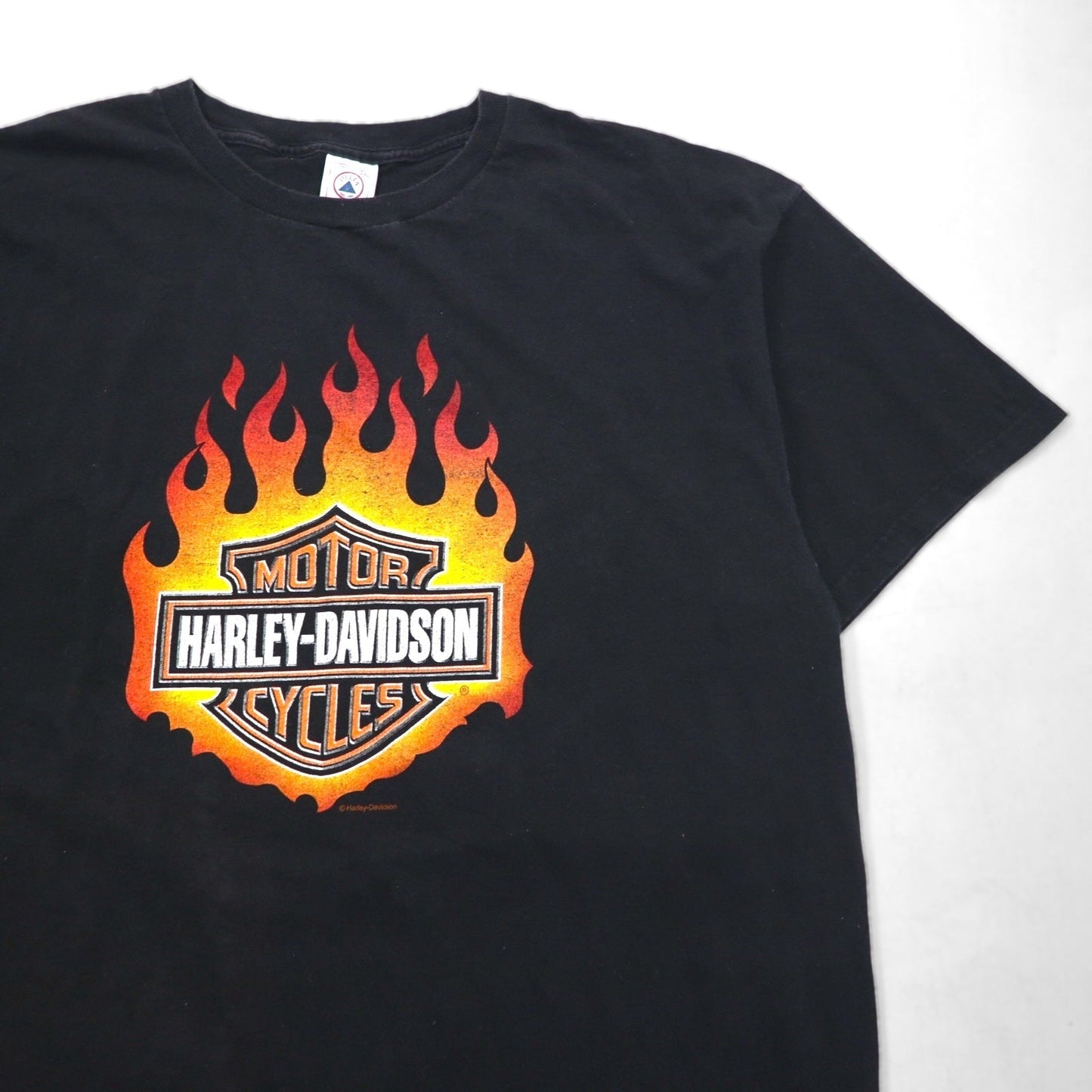 HARLEY DAVIDSON USA製 DELTA ボディ ファイヤーパターン Tシャツ 2XL ブラック ロゴプリント PRO WEIGHT