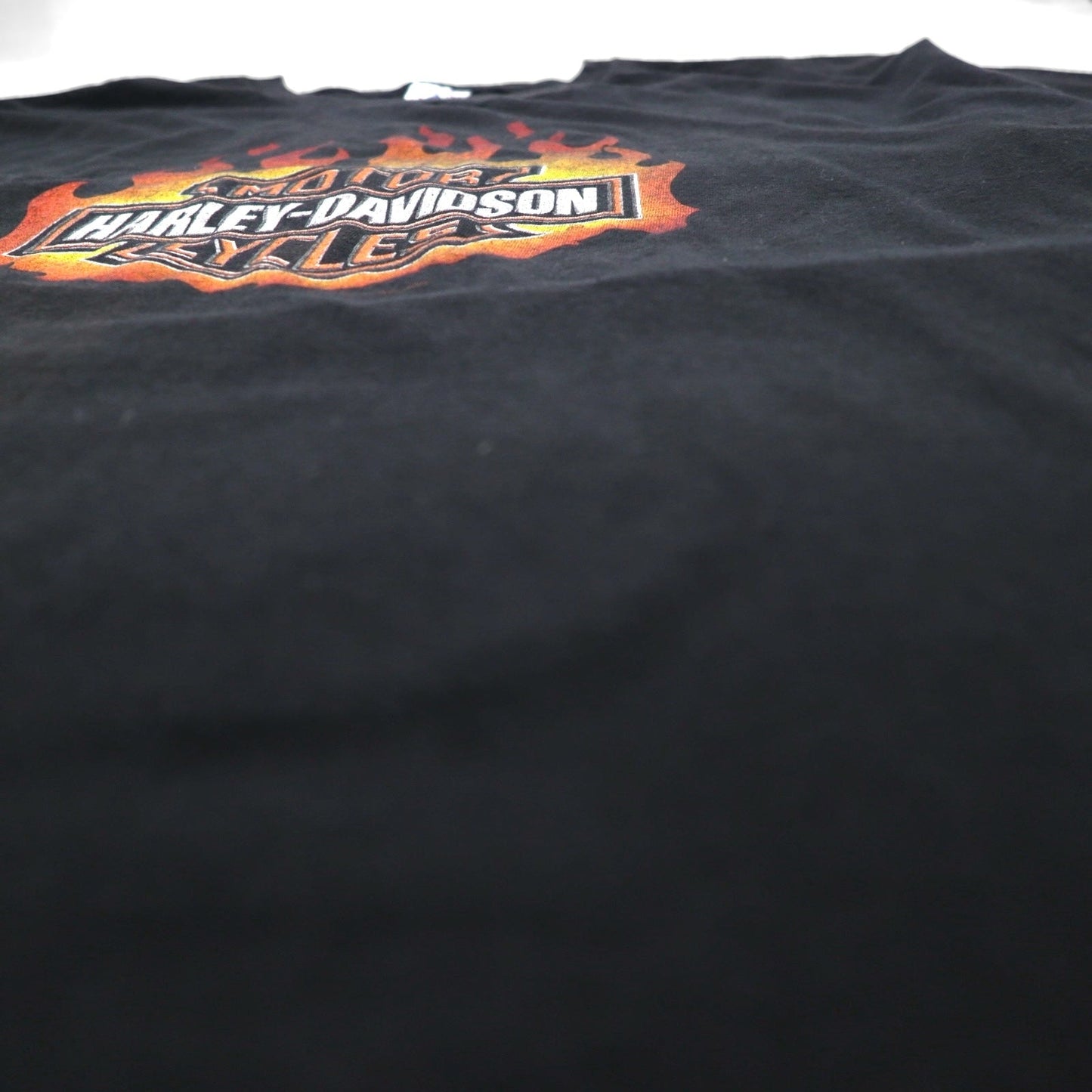 HARLEY DAVIDSON USA製 DELTA ボディ ファイヤーパターン Tシャツ 2XL ブラック ロゴプリント PRO WEIGHT