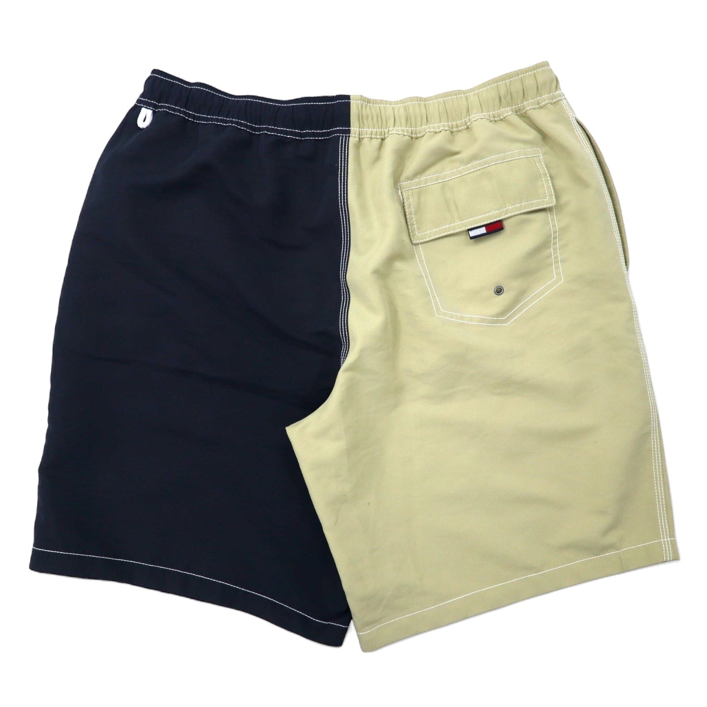 TOMMY HILFIGER バイカラー イージー ショートパンツ スイムショーツ M ベージュ ネイビー ポリエステル 水陸両用