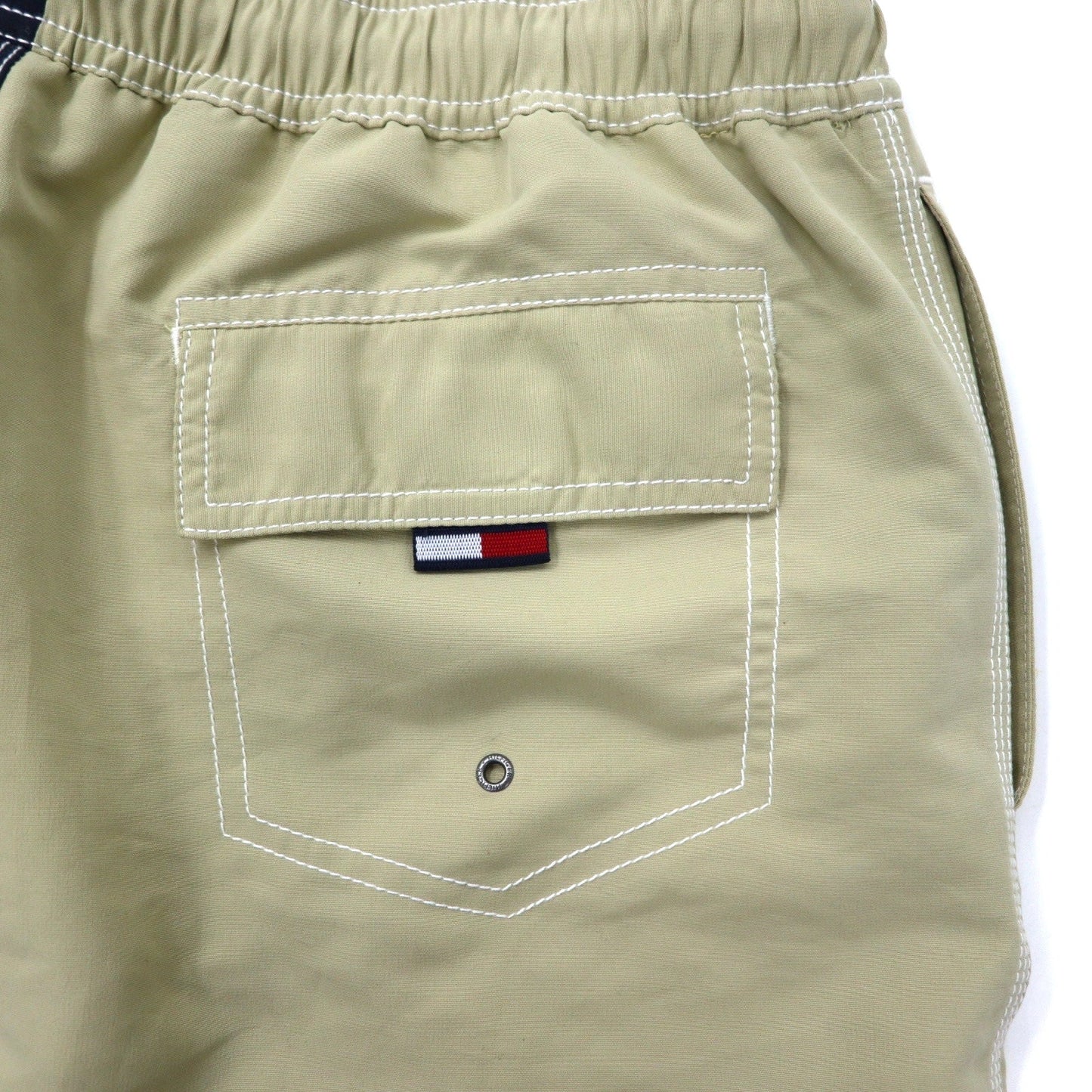 TOMMY HILFIGER バイカラー イージー ショートパンツ スイムショーツ M ベージュ ネイビー ポリエステル 水陸両用