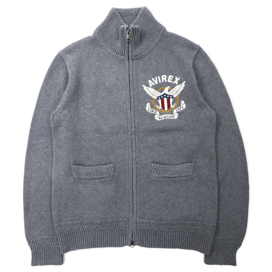 AVIREX ダブルジップ ドライバーズニット ジャケット セーター L グレー コットン ロゴ刺繍 6134009