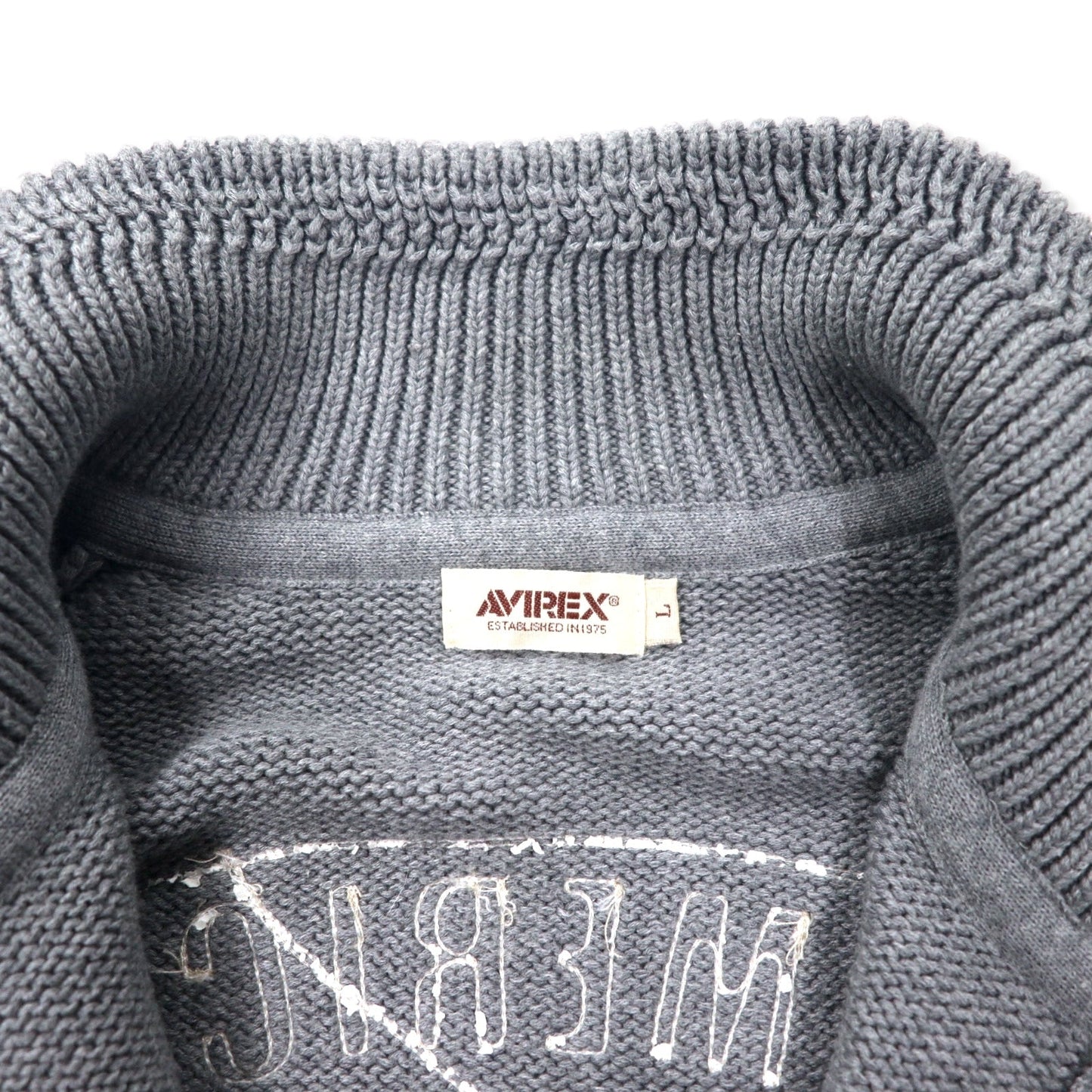 AVIREX ダブルジップ ドライバーズニット ジャケット セーター L グレー コットン ロゴ刺繍 6134009