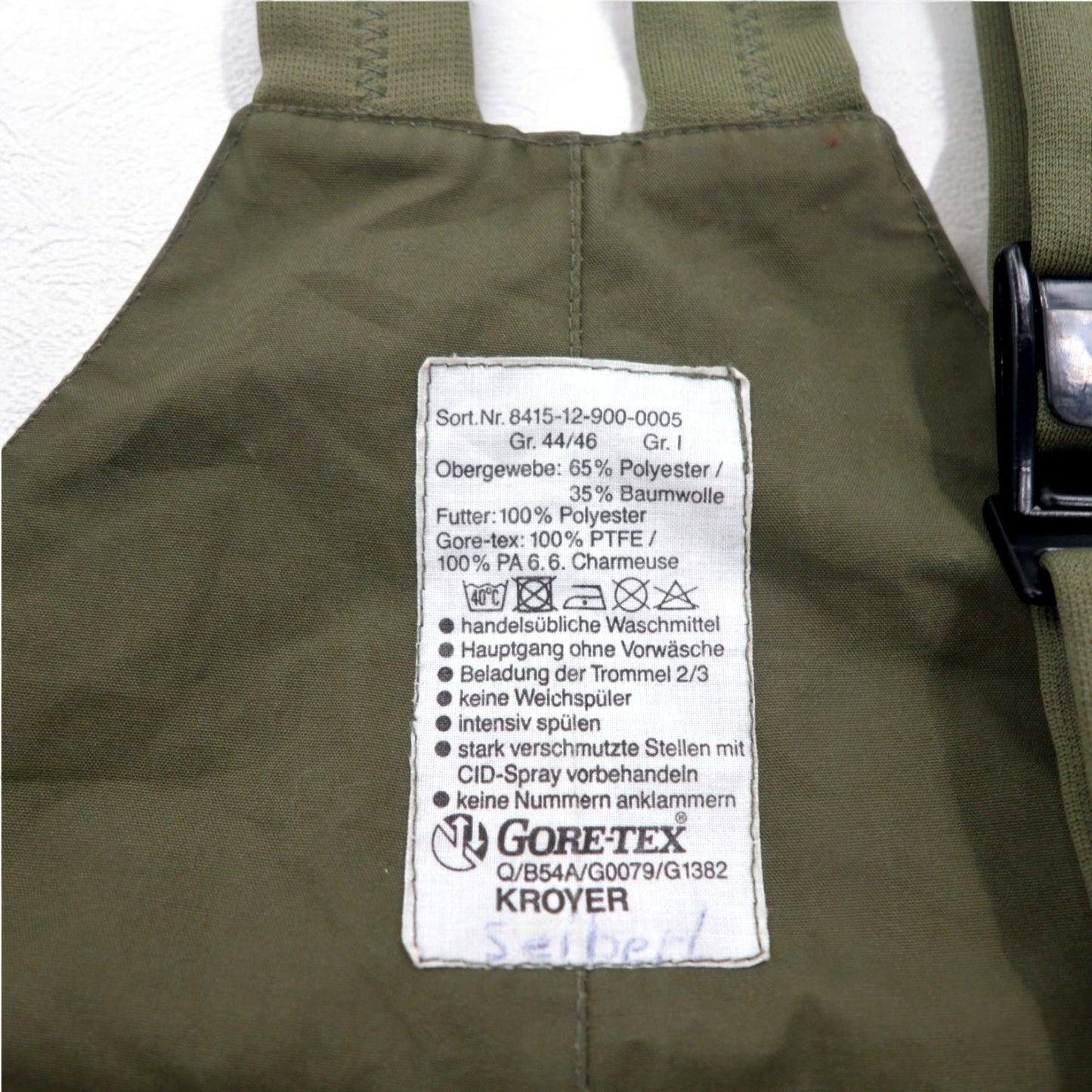 GERMAN ARMY ドイツ軍 90年代 ゴアテックス GORE-TEX Wet Weather Pants オーバーオール  L カーキ  OPTIジップ ミリタリー KROYER 8415-12-900-0005
