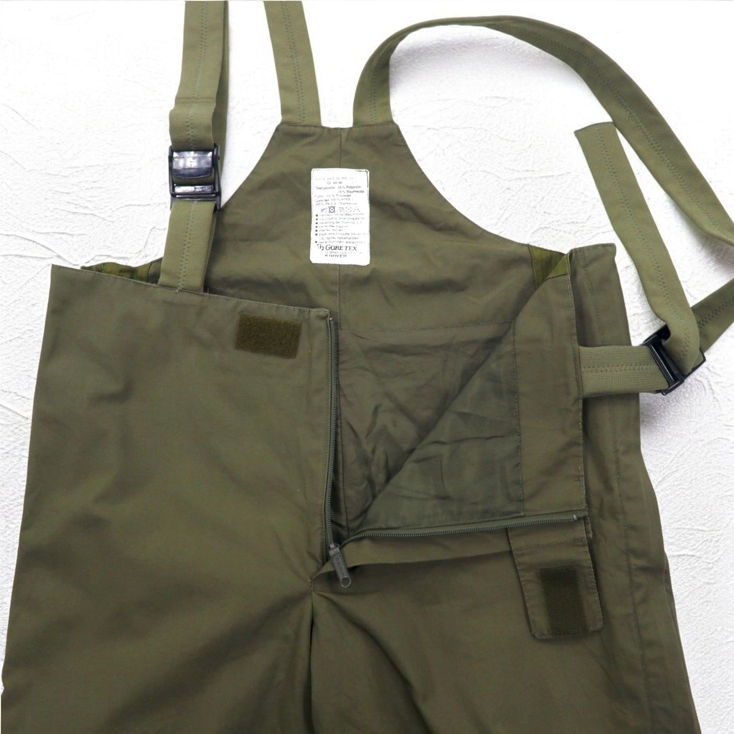 GERMAN ARMY ドイツ軍 90年代 ゴアテックス GORE-TEX Wet Weather Pants オーバーオール  L カーキ  OPTIジップ ミリタリー KROYER 8415-12-900-0005