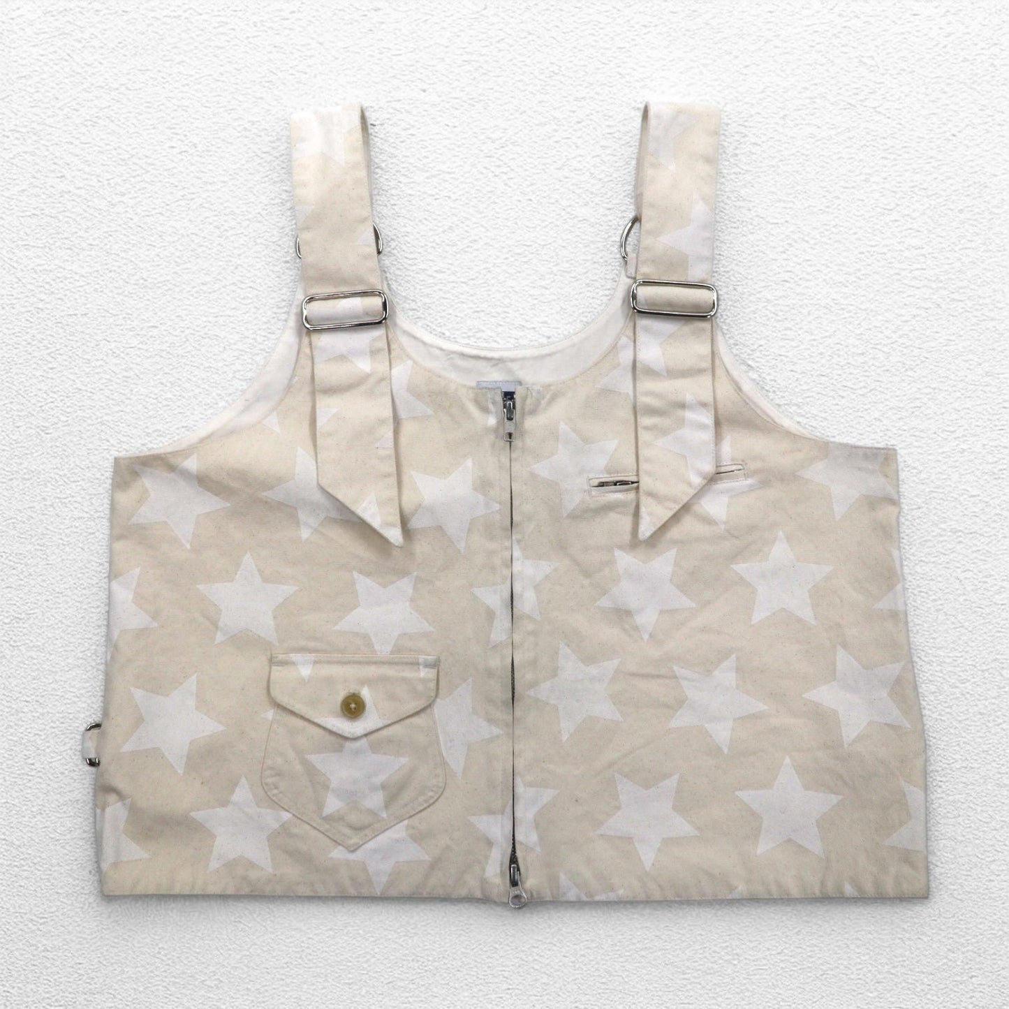 AiE ( Nepenthes ) USA製 ディーエスディーベスト dsd vest-9oz star M クリーム 総柄 星 ポケット ダブルジップ