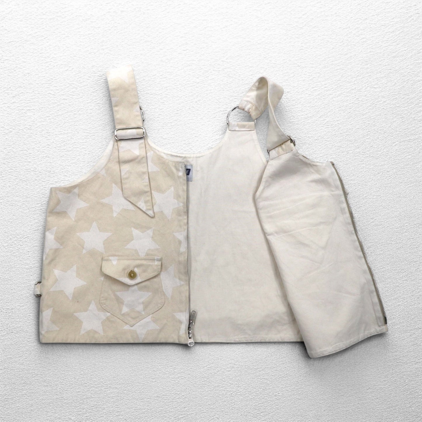 AiE ( Nepenthes ) USA製 ディーエスディーベスト dsd vest-9oz star M クリーム 総柄 星 ポケット ダブルジップ