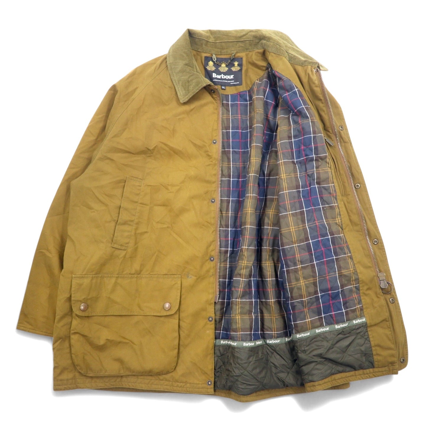 Barbour ブルガリア製 SOFT COTTON BEAUFORT JKT ビューフォートジャケット XXL ブラウン コットン 襟コーデュロイ 裏地チェック 3ワラント ノンオイル