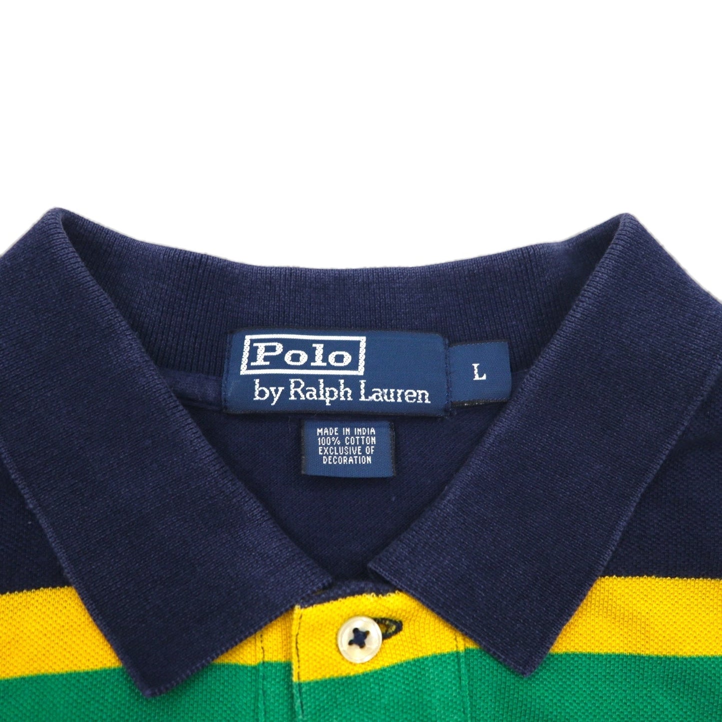 Polo by Ralph Lauren 90年代 マルチボーダー ポロシャツ L ネイビー ラスタカラー 鹿の子 スモールポニー刺繍